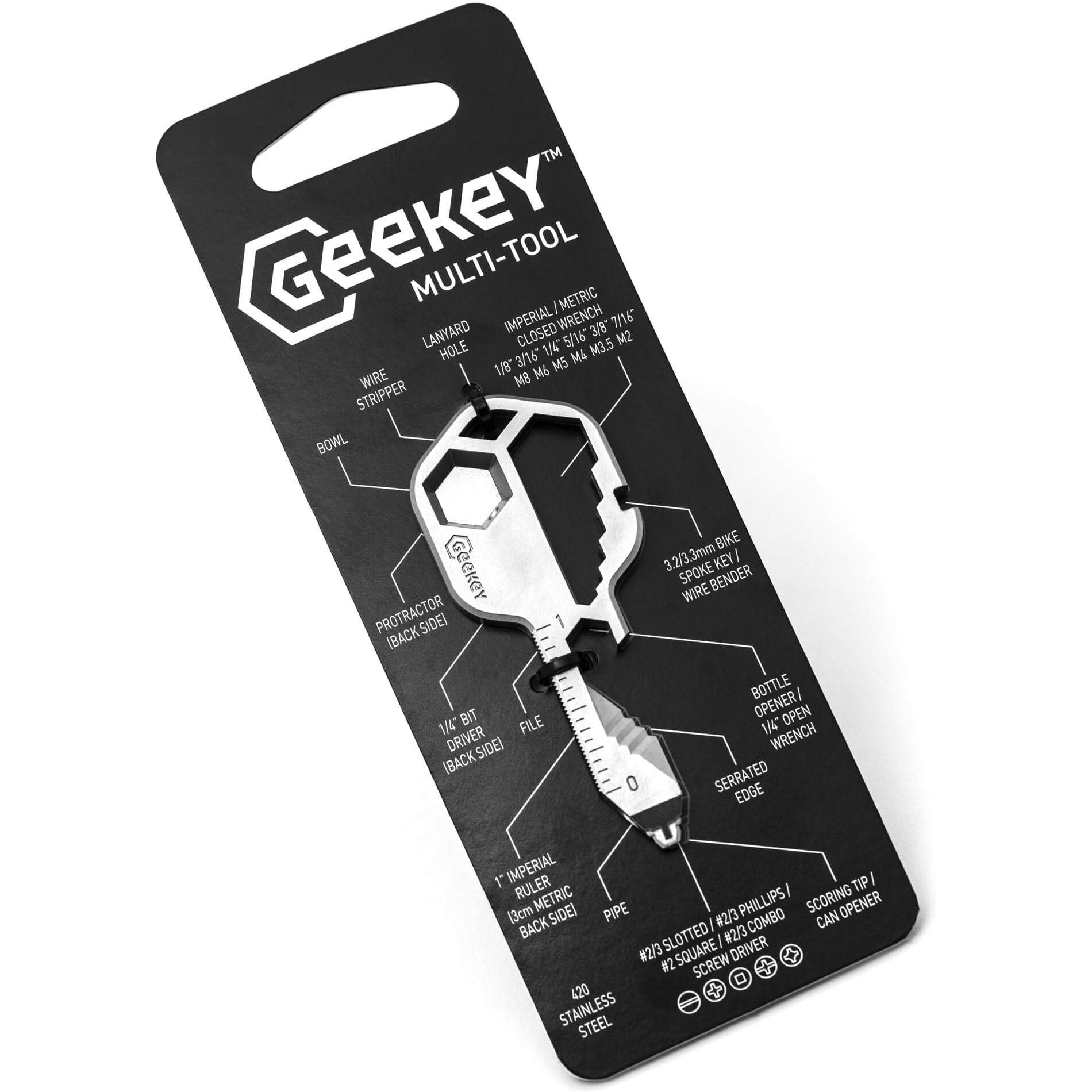 Geekey Multi-Tool | Original Key Shaped Pocket Tool | Stainless Steel Keychain Utility Gadget | 16+ Tools | Tsa Safe Multitool | Gift For Christmas  Men  Women  Valentine's  Birthday  Father