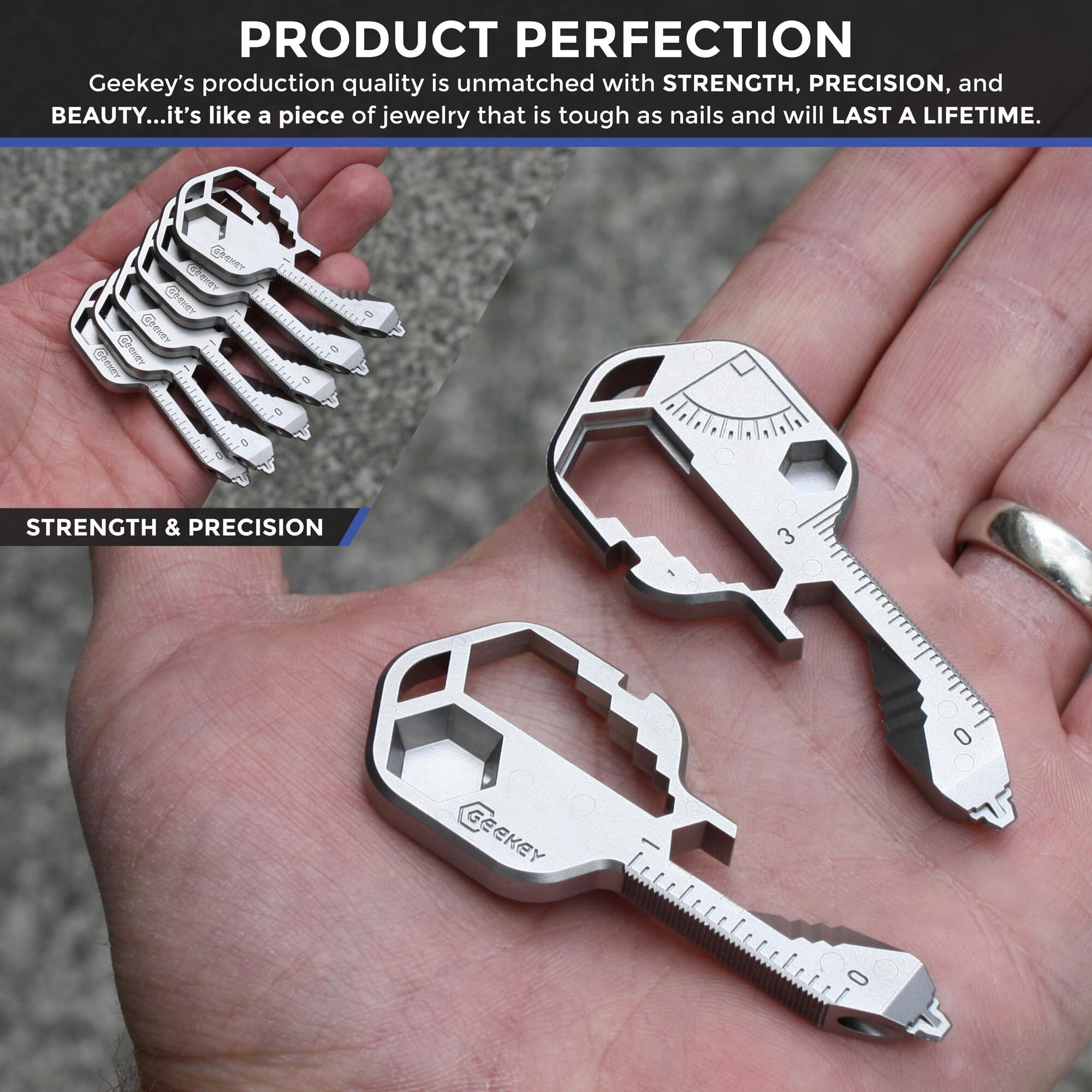 Geekey Multi-Tool | Original Key Shaped Pocket Tool | Stainless Steel Keychain Utility Gadget | 16+ Tools | Tsa Safe Multitool | Gift For Christmas  Men  Women  Valentine's  Birthday  Father