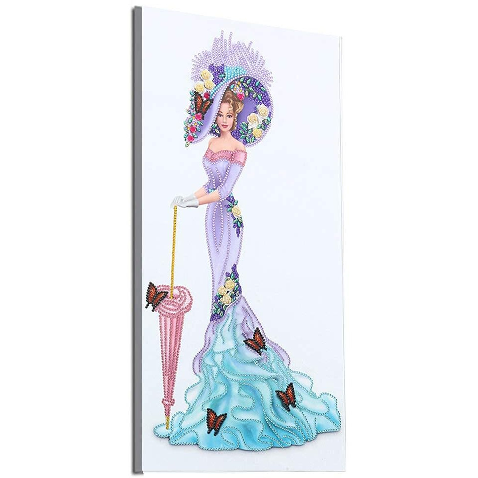 2 Pack Diy 5D Diamond Art Painting Kits  Special Shaped Rhinestones  Partial Drill Lady With Hat Crystal Diamond Art Crafts Kits (Large  12X24 Inch  Lavender Pattern Dress Lady+Pink Dress Lady)