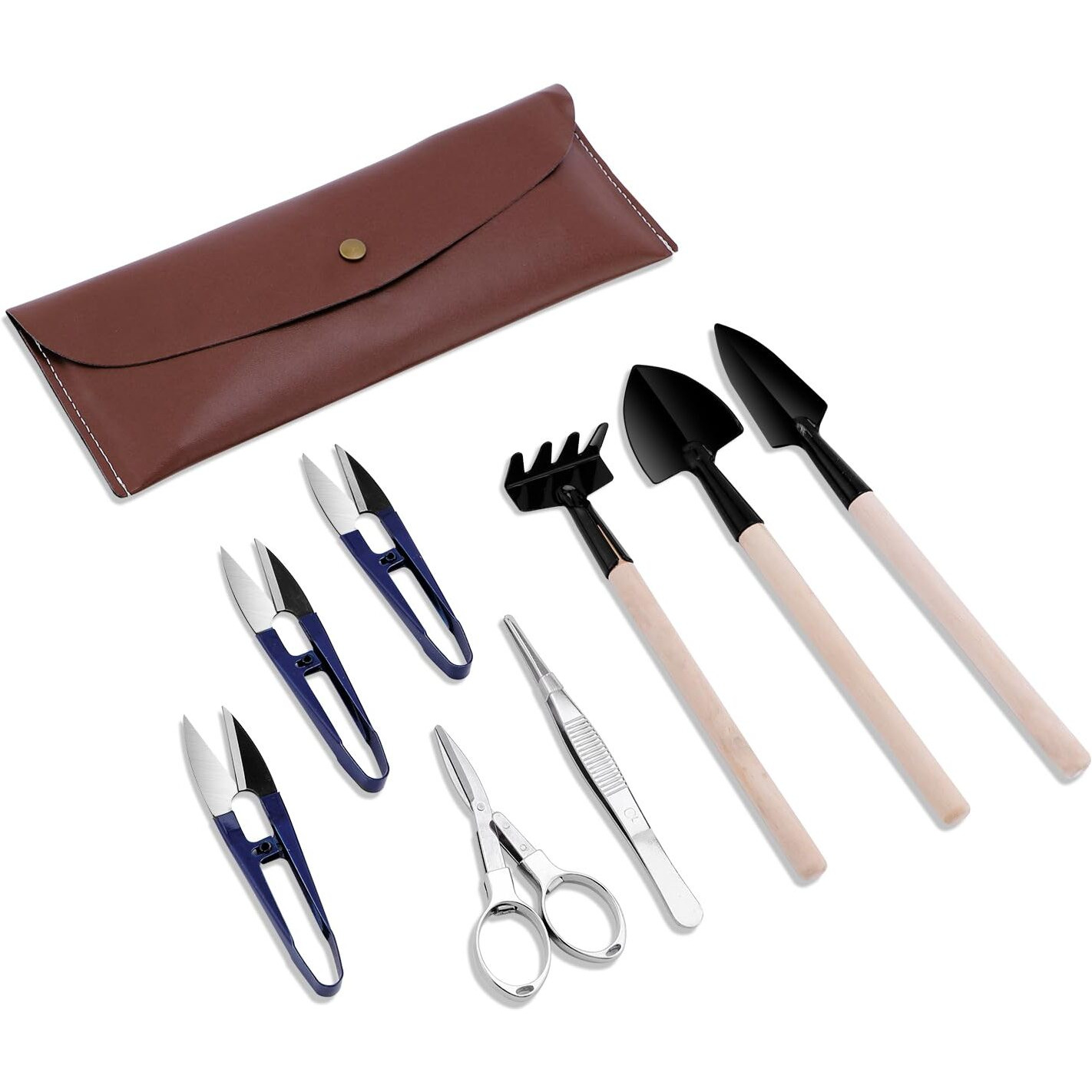 Bonsai Set 8 Pcs - Include Pruner Fold Scissors Mini Rake Bud & Leaf Trimmer Set By Zelar Made