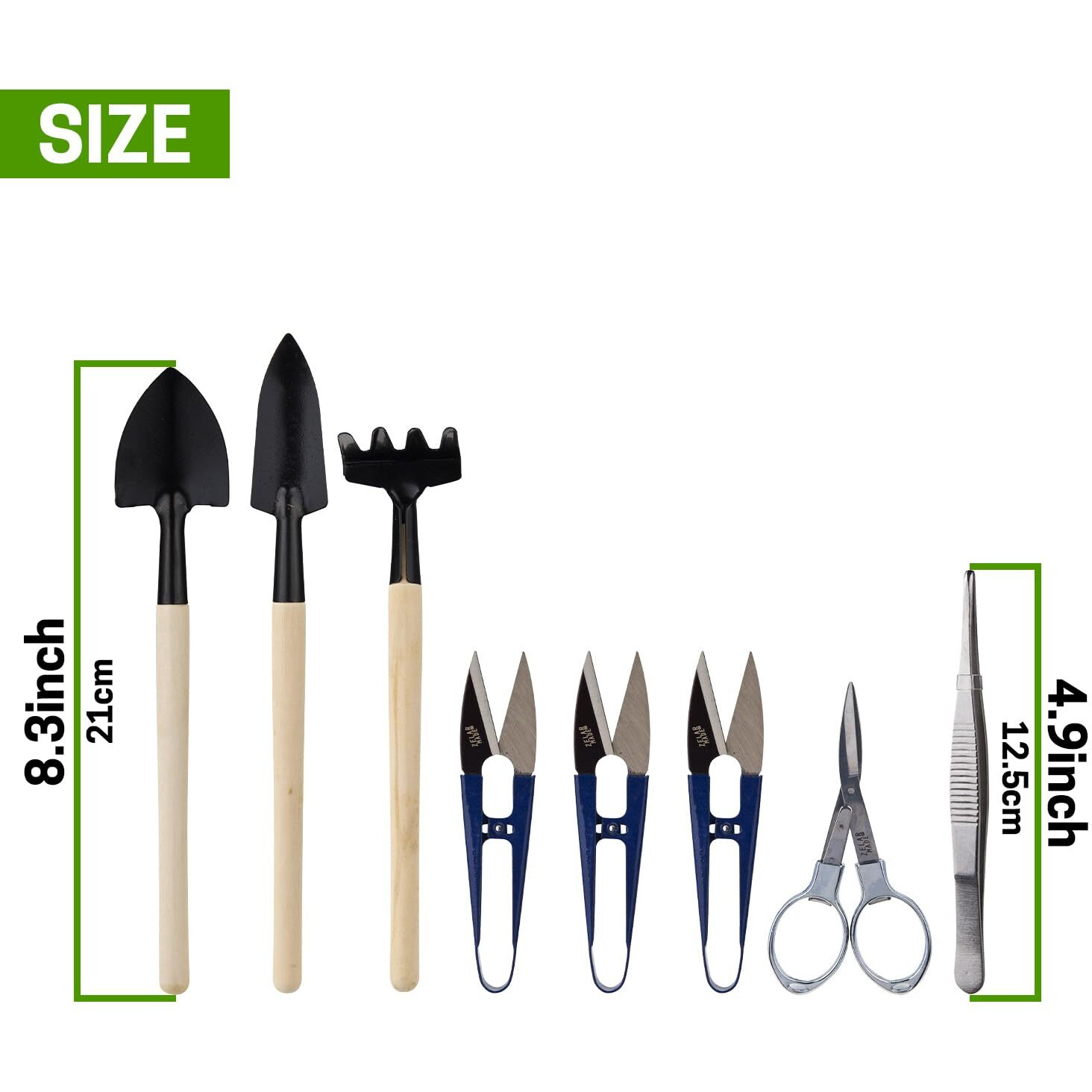 Bonsai Set 8 Pcs - Include Pruner Fold Scissors Mini Rake Bud & Leaf Trimmer Set By Zelar Made