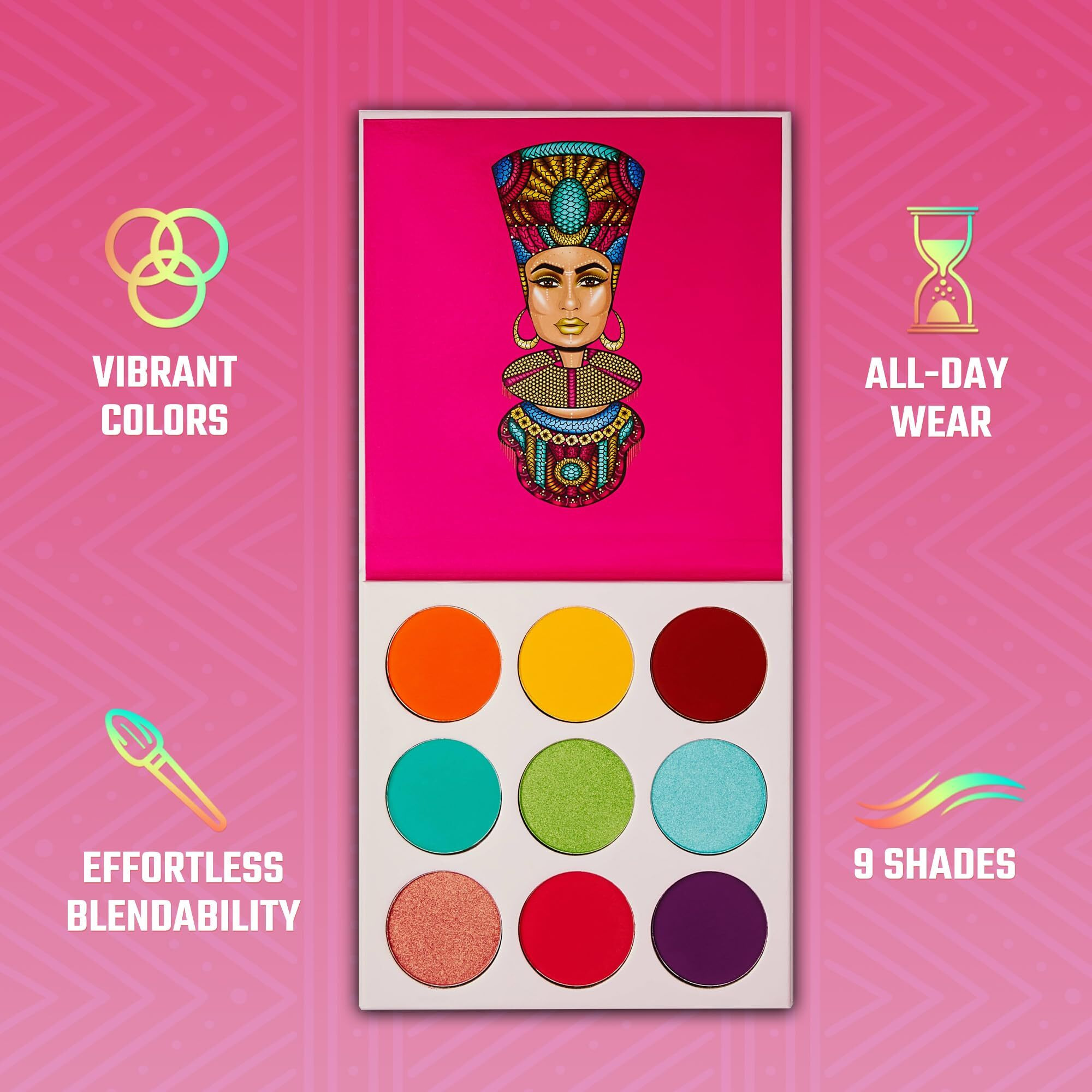 Juvia's Place Palette The Zulu - Turquoise  Red  Purple  Shades Of 9  Colorful  Vivid  Vibrant Palette  Pigmented Makeup Palette Color & Shine