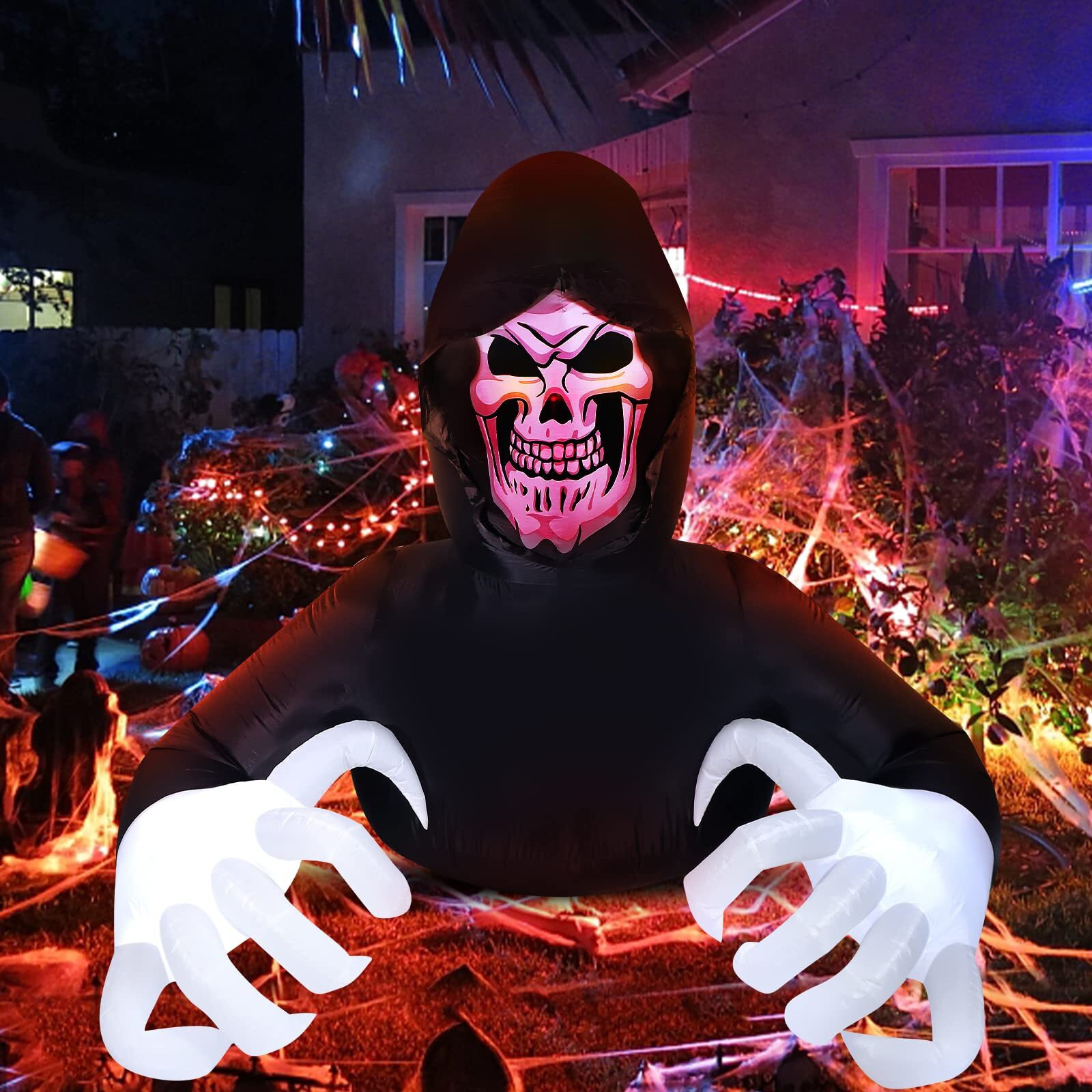 8 Ft Length Halloween Inflatable Grim Reaper Halloween Decorations Halloween Outdoor Blow Up Yard For Halloween Outdoor Yard Decorations  Garden  Lawn Indoor