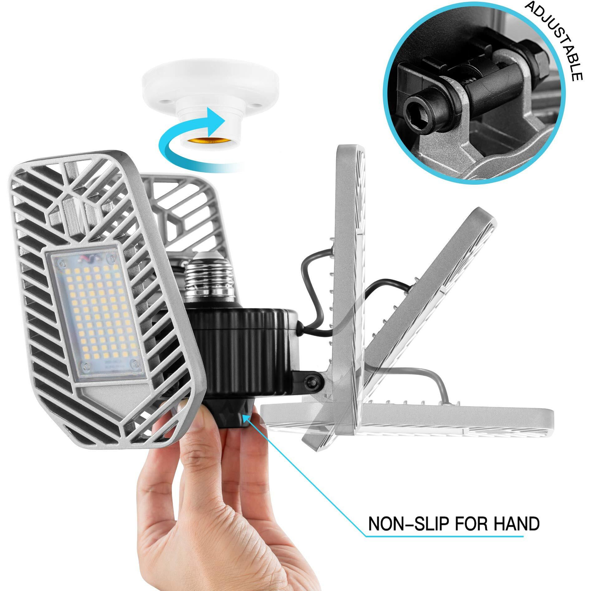 Lzhome 2-Pack Led Garage Lights  Deformable Led Garage Ceiling Lights 9000 Lumens  82W Cri 80 Led Shop Lights For Garage  Adjustable Garage Lights  Led Garage Lighting (No Motion Activated)