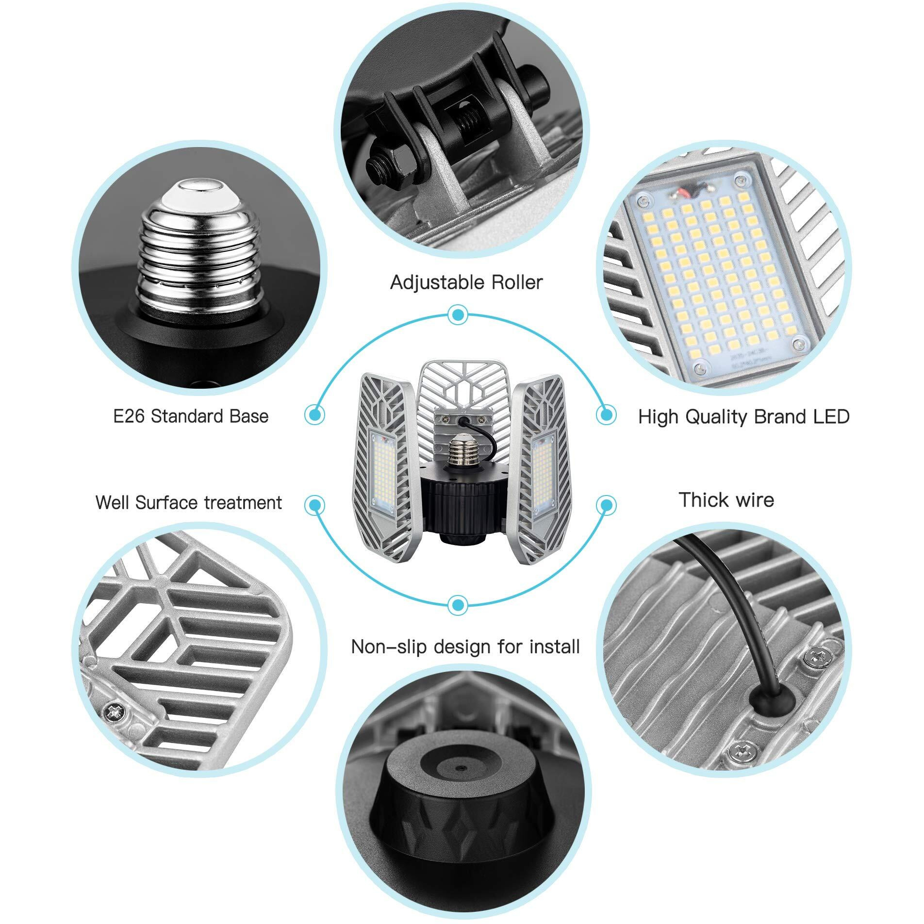 Lzhome 2-Pack Led Garage Lights  Deformable Led Garage Ceiling Lights 9000 Lumens  82W Cri 80 Led Shop Lights For Garage  Adjustable Garage Lights  Led Garage Lighting (No Motion Activated)