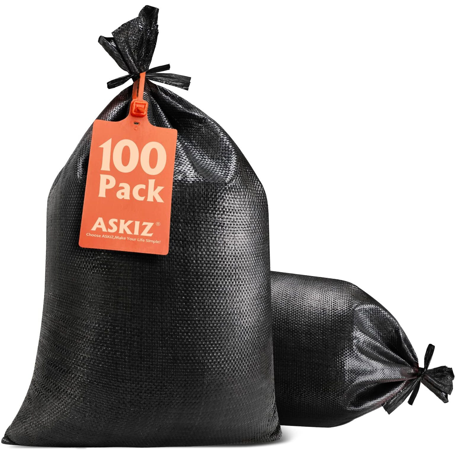 Askiz Heavy Duty Sand Bags With Uv Protection - 16"" X 25.5"" Ultra Tough Polypropylene Sandbags For Hurricane Flooding (Black 100 Bags)