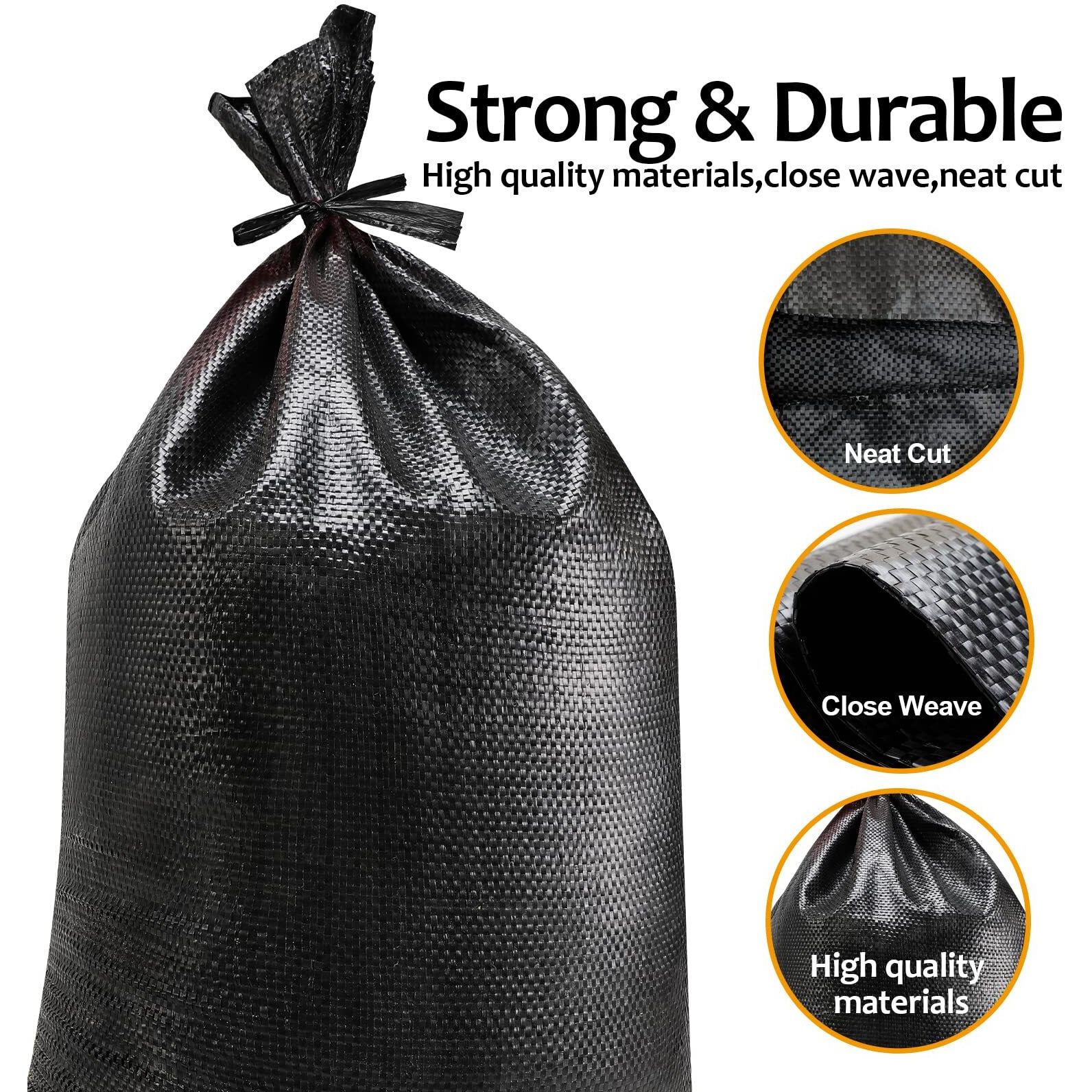 Askiz Heavy Duty Sand Bags With Uv Protection - 16"" X 25.5"" Ultra Tough Polypropylene Sandbags For Hurricane Flooding (Black 100 Bags)