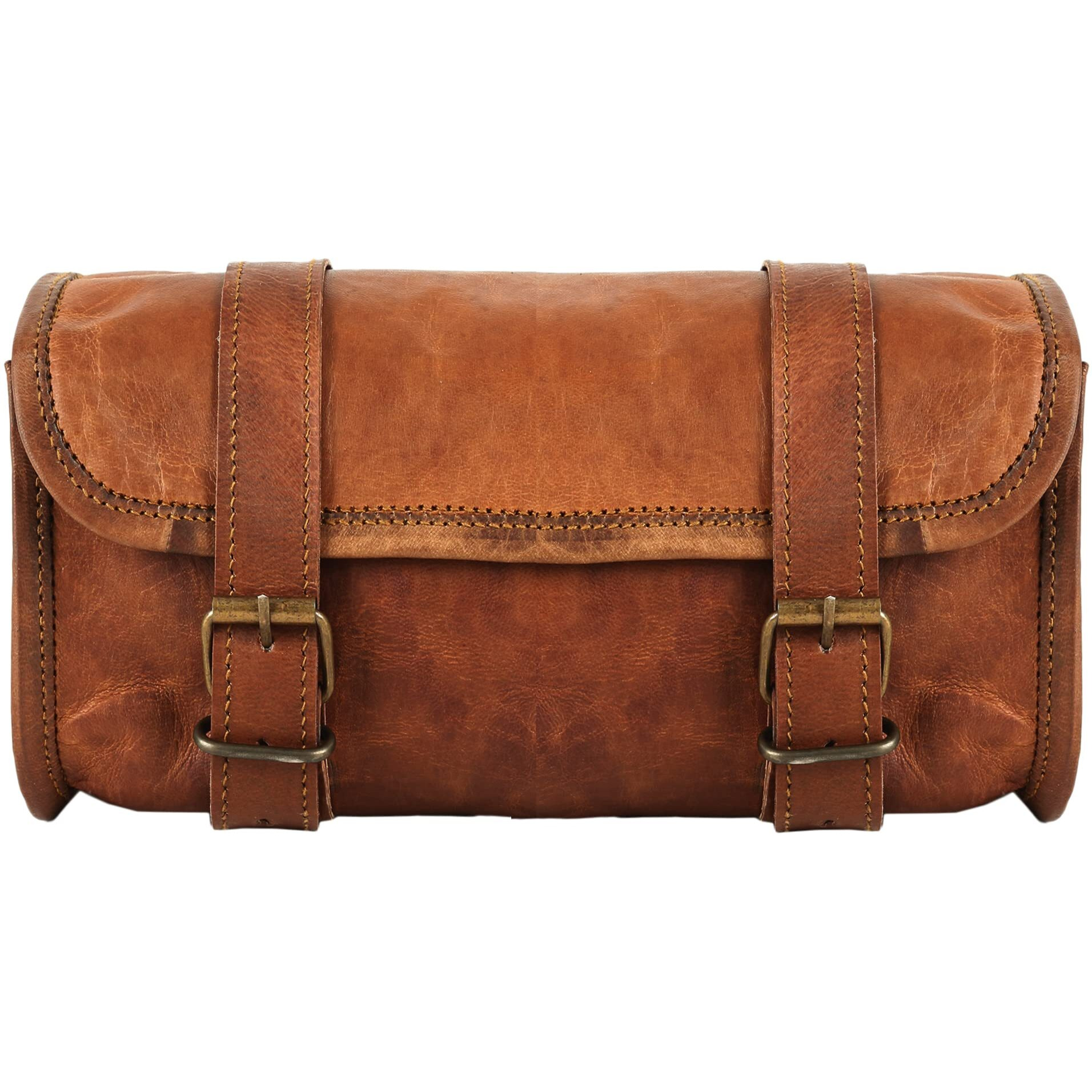 The Vintage Stuff Leather Handlebar Bag Brown Saddle Motorcycle Bag Bicycle Tool Bag Buff Leather Travel Accessory Pouch (Tan Brown)