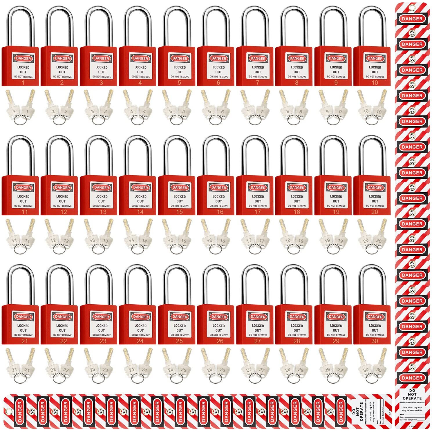Safby Lockout Tagout Locks  Safety Padlock  Keyed Differently Loto Safety Padlocks For Lock Out Tag Out Kits Station (Red 1-30)