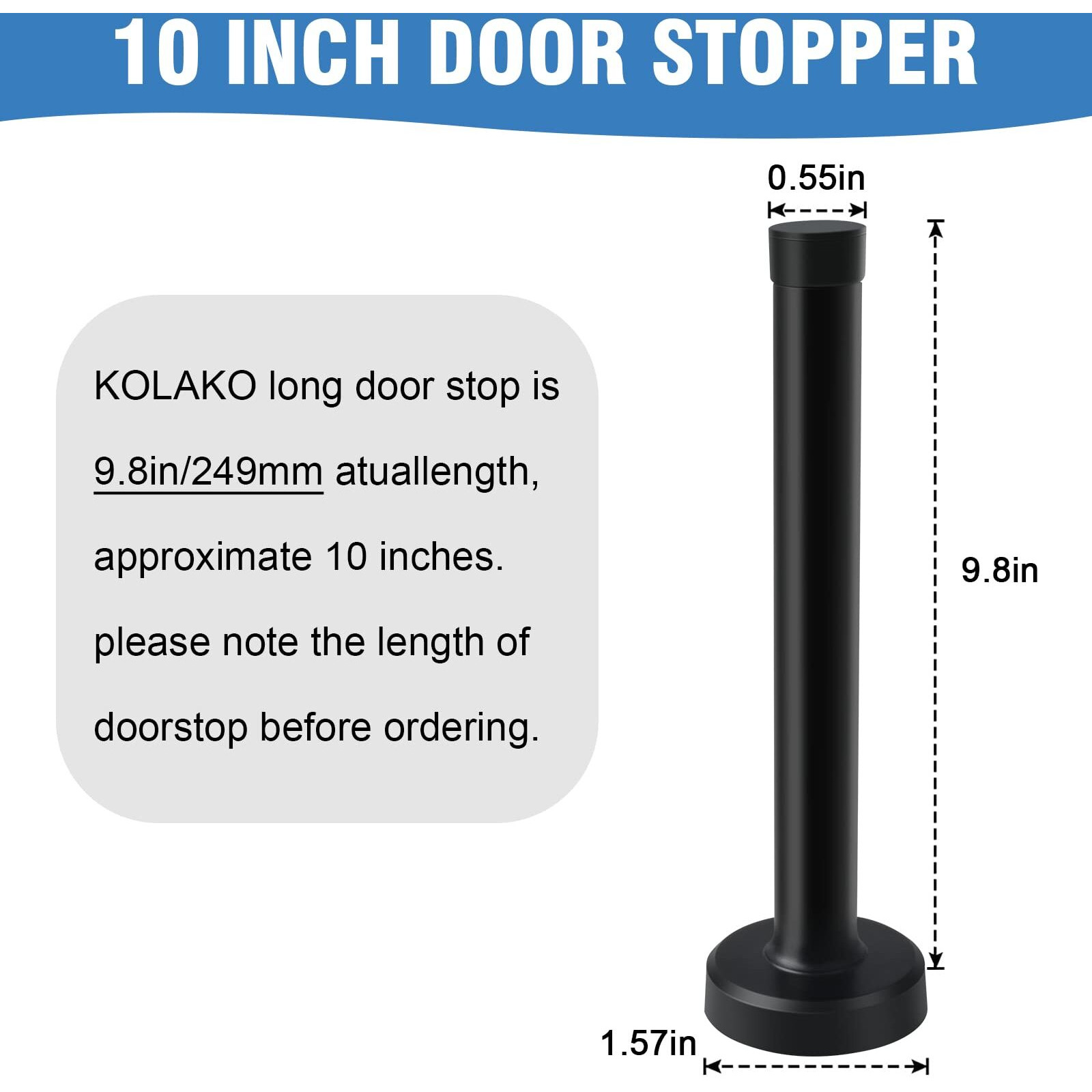 Kolako Door Stop  Long Door Stopper 10 Inch Wall Mounted Black Doorstops With Rubber Bumper Tip Baby Proof Extended Door Holder  Stainless Steel Extra Long Door Stops