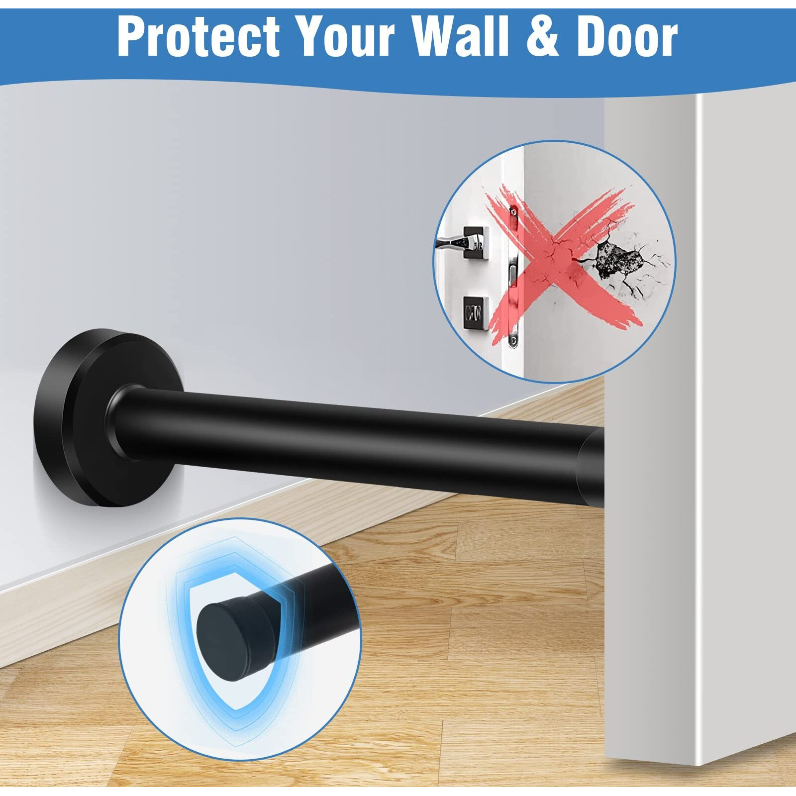Kolako Door Stop  Long Door Stopper 10 Inch Wall Mounted Black Doorstops With Rubber Bumper Tip Baby Proof Extended Door Holder  Stainless Steel Extra Long Door Stops