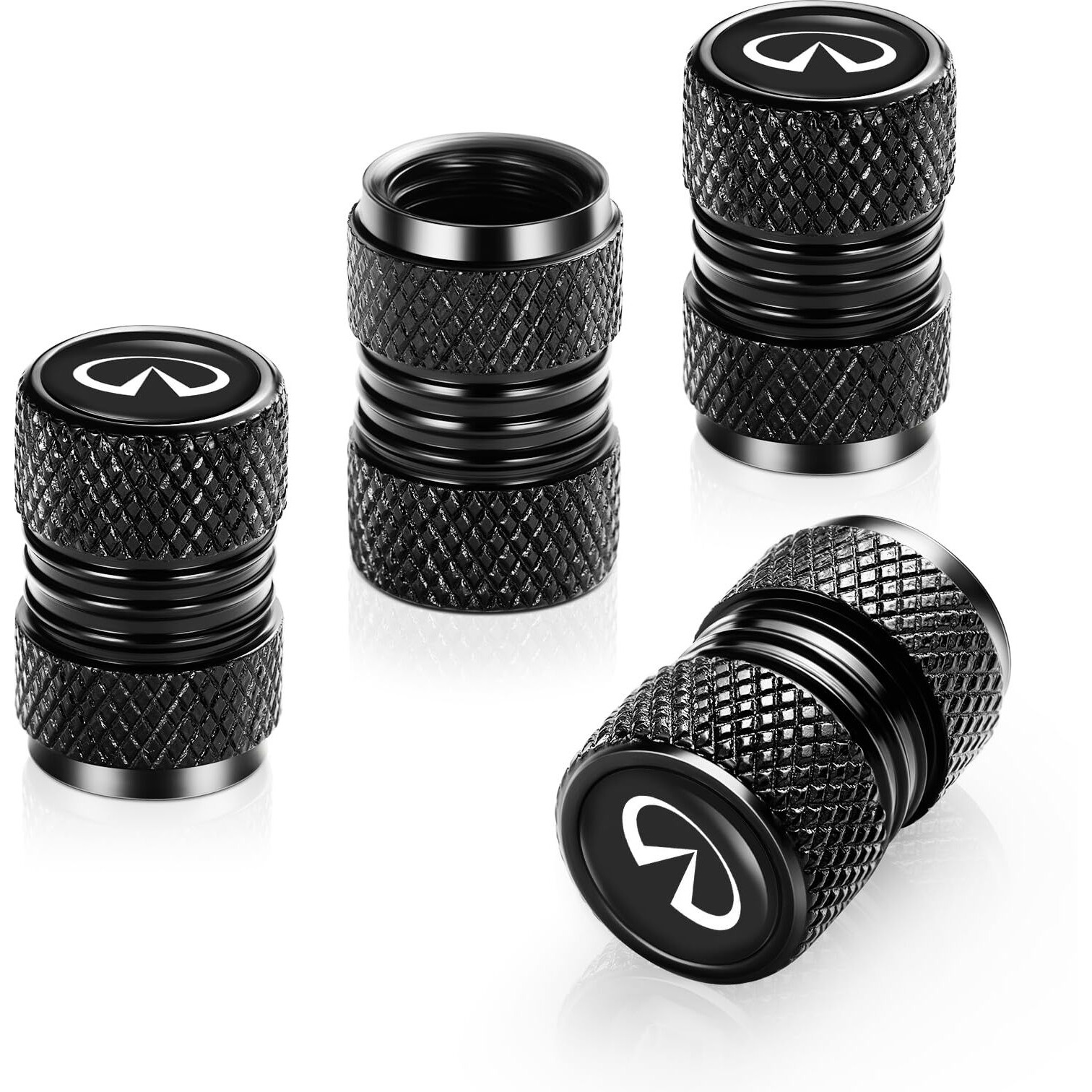Aigmy 4 Pcs Metal Car Wheel Tire Valve Stem Caps For Infiniti Q50 Fx35 Fx37 F50 Qx70 Qx60 Ex35 Logo Tire Cover Accessories. (Black)