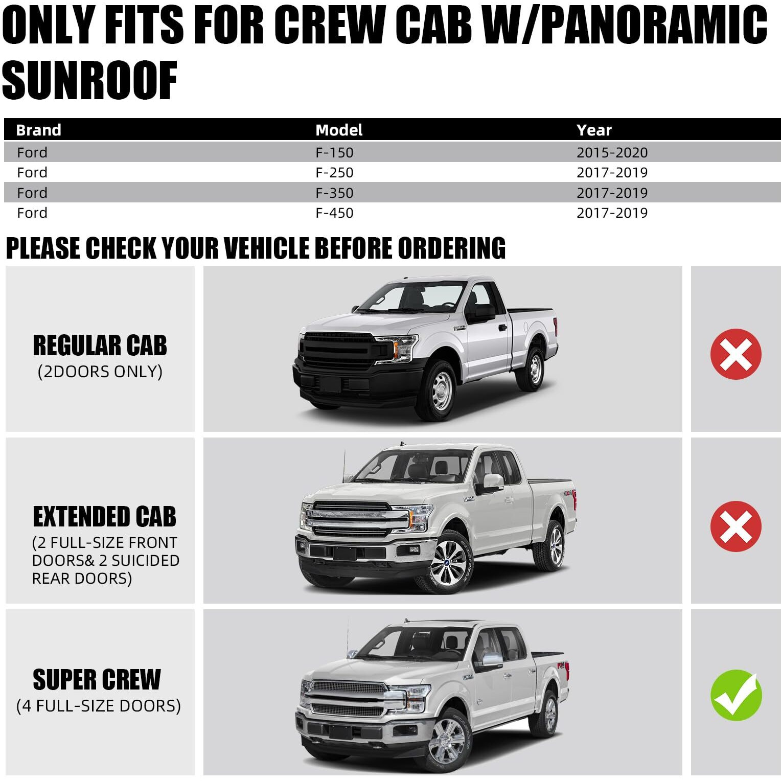 Sunroof Guide Track Rails Assembly Compatible With Ford F150/F250/F350/F450 (2015-2020) Panoramic Moonroof Arm Repair Kit Oem Replace Fl3Z-1651071-A Fl3Z-1651071-B