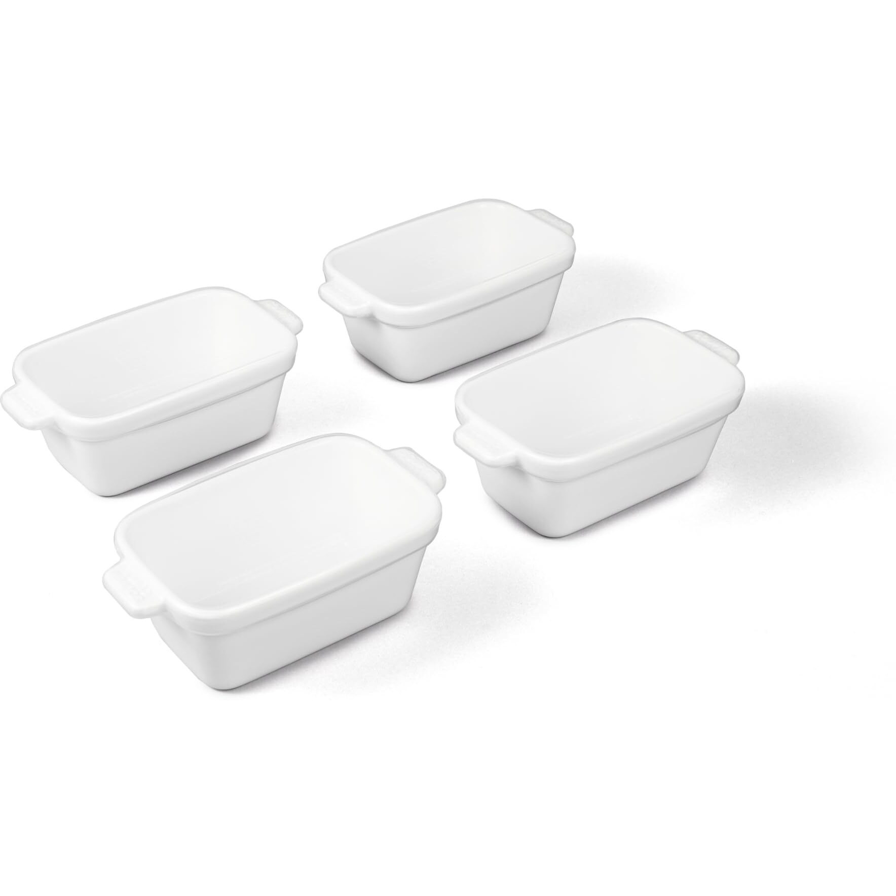 Souper Cubes Stoneware - Small Ceramic 5"" X 3"" Baking Dish With Silicone Covers  Small Baking Dishes For Oven Perfect For Reheating Single Serve Portions  Set Of 4 - White