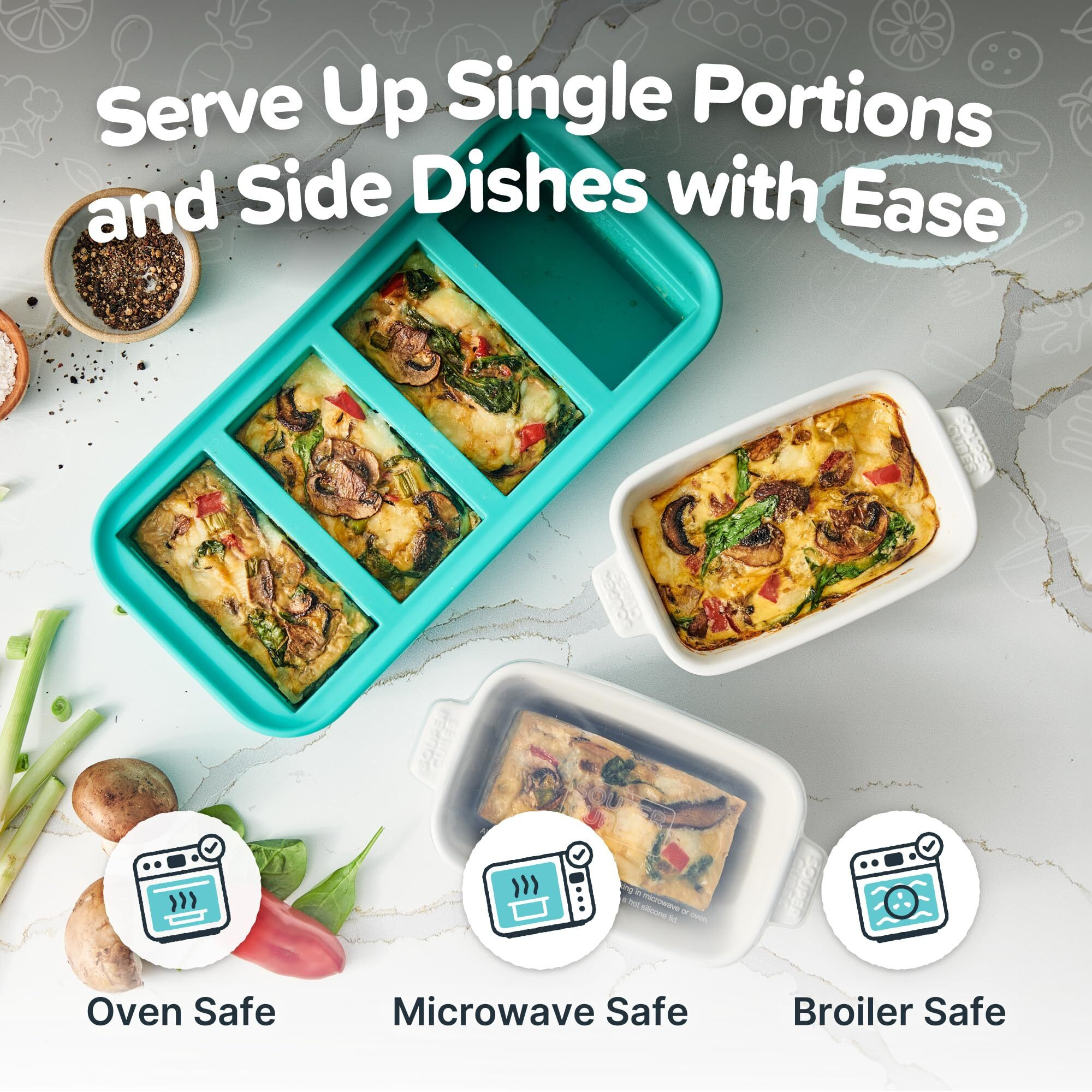 Souper Cubes Stoneware - Small Ceramic 5"" X 3"" Baking Dish With Silicone Covers  Small Baking Dishes For Oven Perfect For Reheating Single Serve Portions  Set Of 4 - White