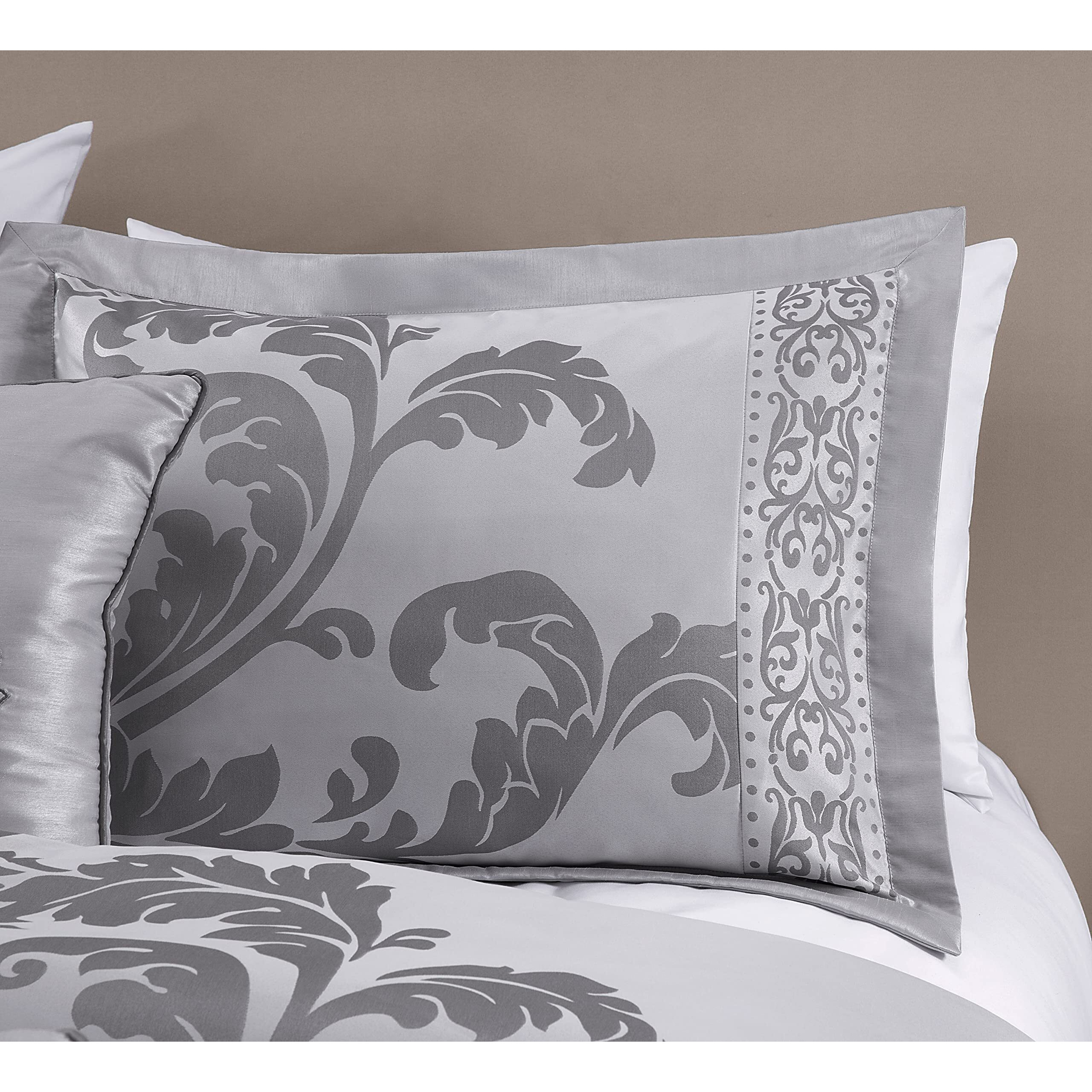 Chezmoi Collection Royale 7-Piece Jacquard Floral Comforter Set  Oversized Queen  Silver/Gray