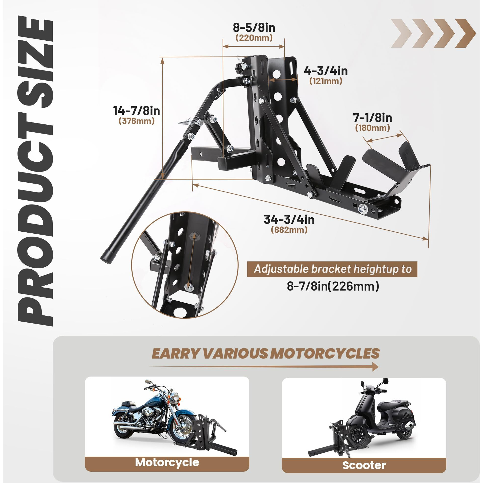 Kuafu 800Lbs Motorcycle Trailer Hitch Scooter Hitch Carrier Tow Dolly Hauler Hitch 2&quot&quot Tow Receiver Mount Rack
