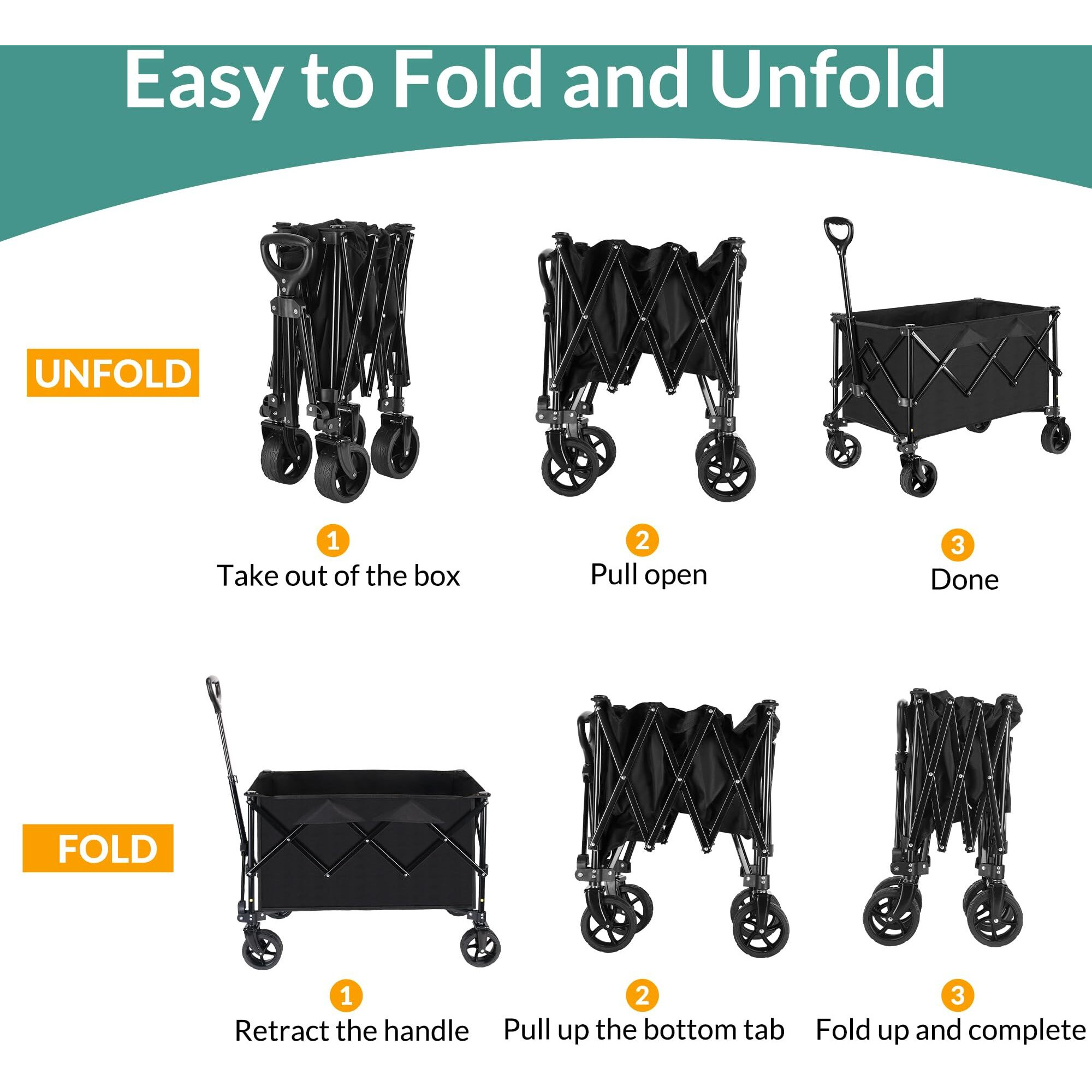 Trolley Wagon Cart With Wheels Rolling Cart 140L Capacity For Outdoor Sports  Shopping  Camping And Gardening