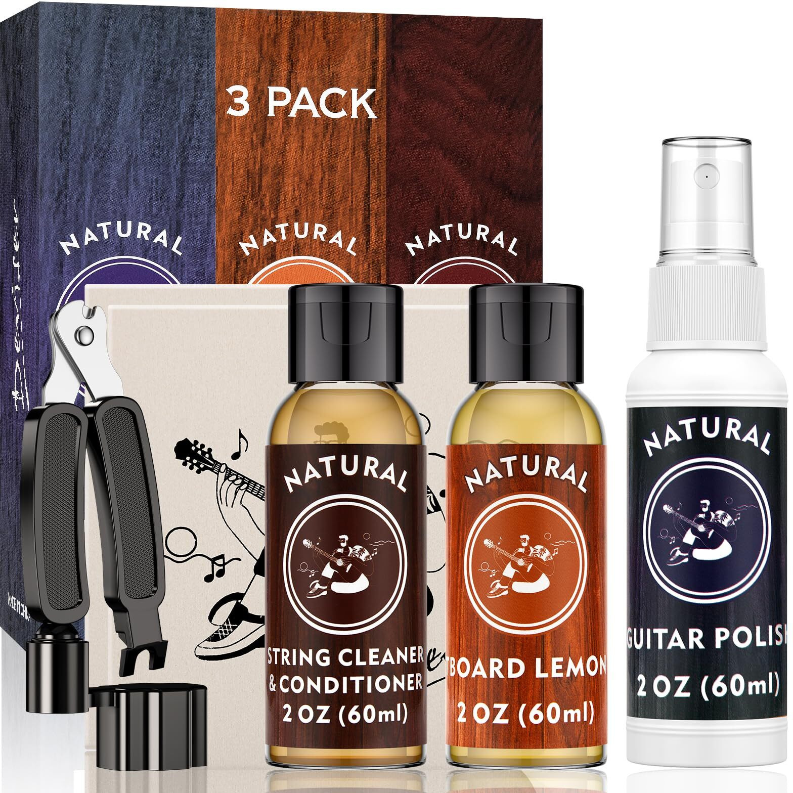 Deviser Guitar Cleaning All In One Kit Fretboard Lemon Oil Polish Guitar String-Cleaner Guitar String Winder Cleaning Cloth For Guitar Cleaning And Maintenance