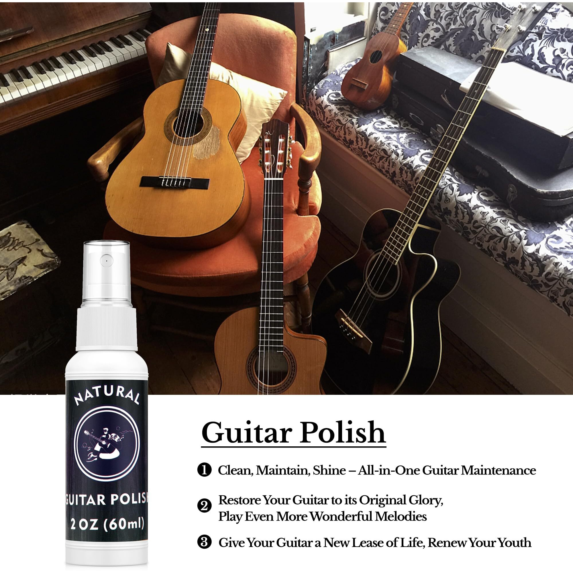 Deviser Guitar Cleaning All In One Kit Fretboard Lemon Oil Polish Guitar String-Cleaner Guitar String Winder Cleaning Cloth For Guitar Cleaning And Maintenance