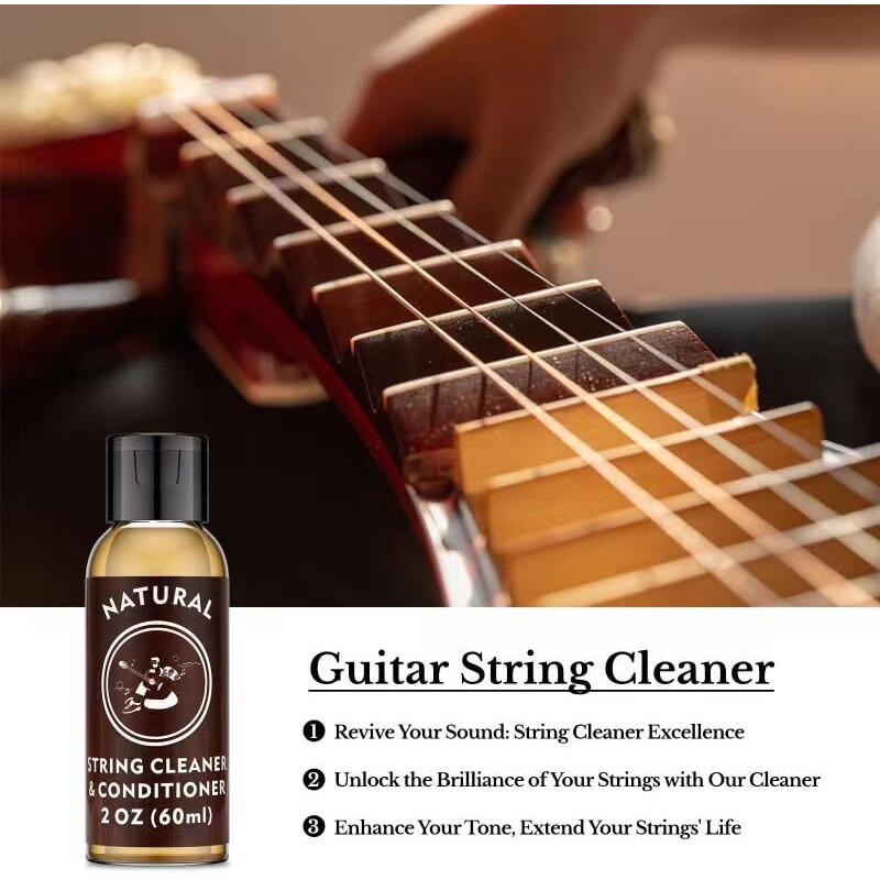 Deviser Guitar Cleaning All In One Kit Fretboard Lemon Oil Polish Guitar String-Cleaner Guitar String Winder Cleaning Cloth For Guitar Cleaning And Maintenance