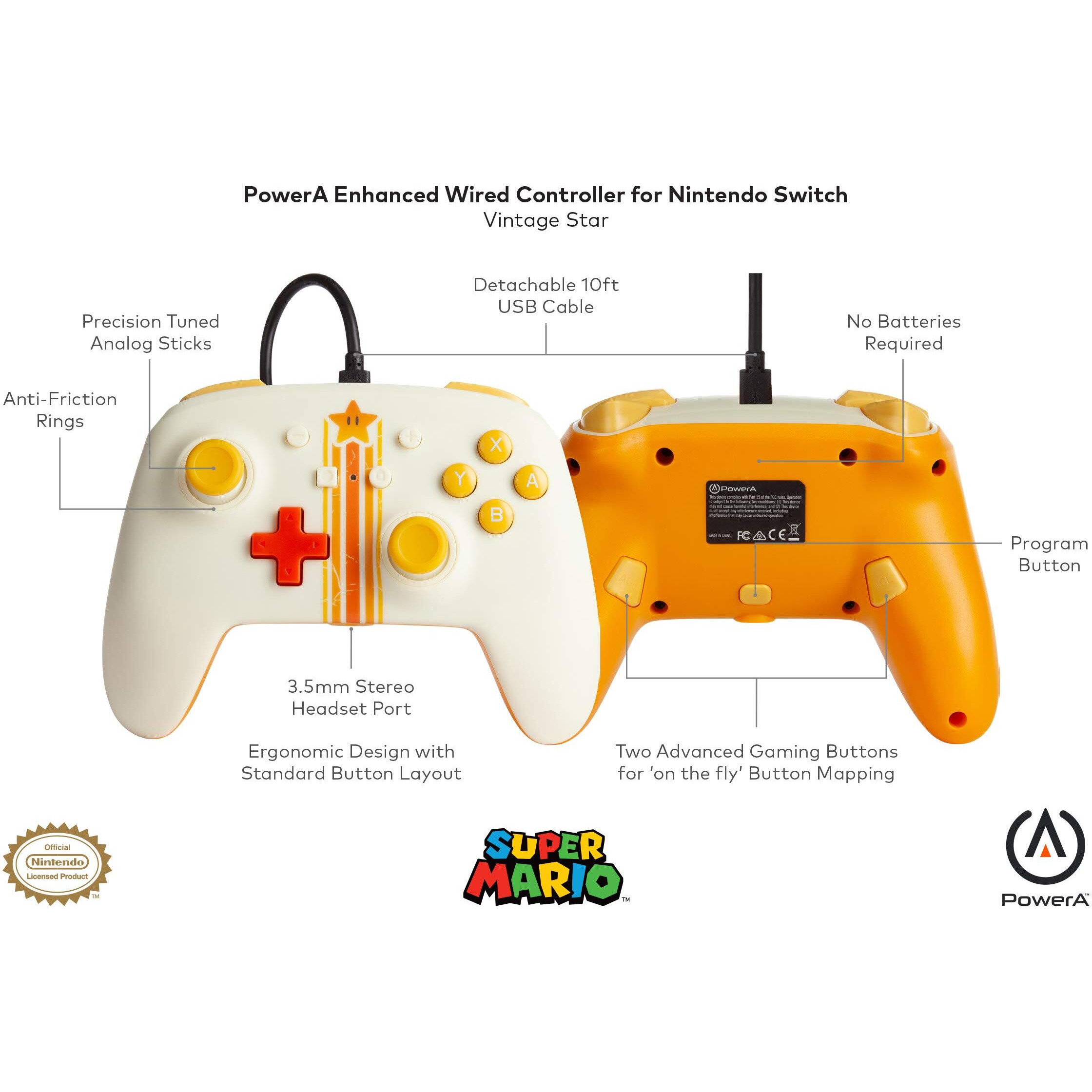 Powera Enhanced Wired Controller For Nintendo Switch - Mario Vintage Star