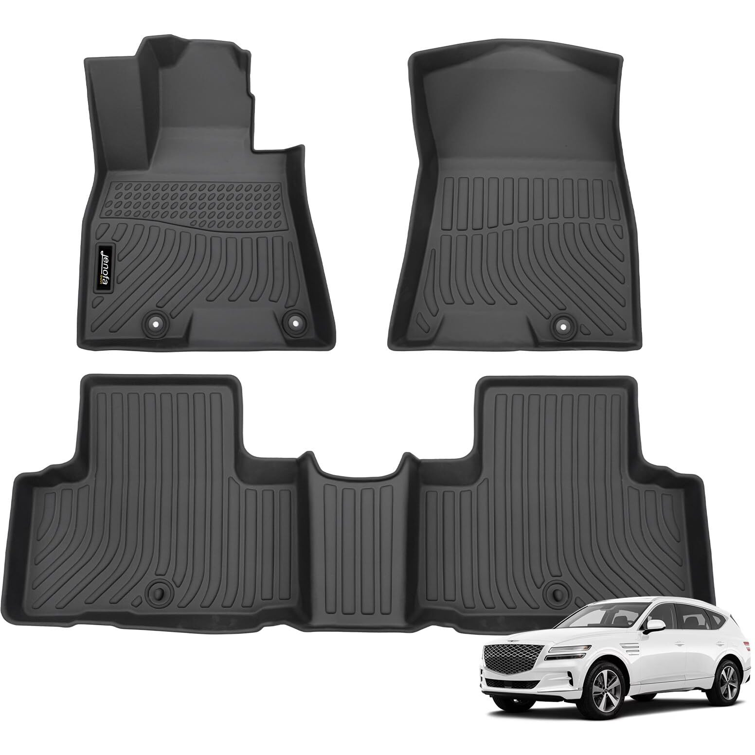 Jenofa-Floor Mats For Genesis Gv80 5 Seats 2021-2024 Floor Liner All Weather Car Mats Custom Fit Gv80 Durable Waterproof Floor Liners Car Mat For 2024 Gv80 5-Seater Accessories Black