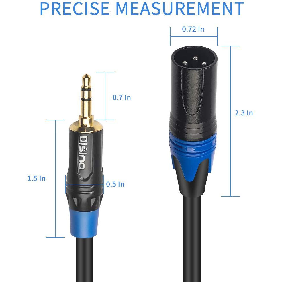 Disino 3.5Mm To Xlr Cable  Unbalanced 1/8 Inch Mini Jack Trs Stereo Male To Xlr Male Microphone Audio Cable - 10 Ft