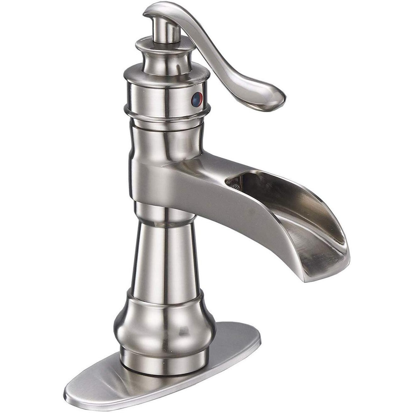 Bathfinesse Bathroom Sink Faucet Brushed Nickel Waterfall Farmhouse Single-Handle One Hole Large Spout Commercial Antique Bath Trough Pedestal Sink Style Supply Hose Lead-Free Lavatory Deck Mount