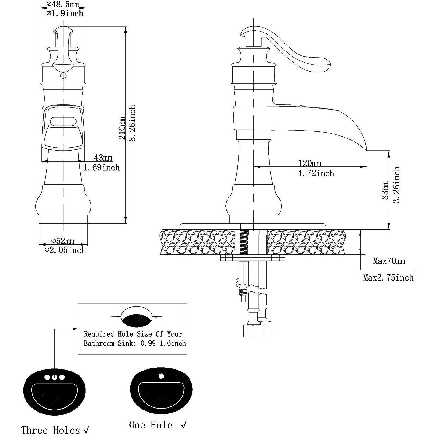 Bathfinesse Bathroom Sink Faucet Brushed Nickel Waterfall Farmhouse Single-Handle One Hole Large Spout Commercial Antique Bath Trough Pedestal Sink Style Supply Hose Lead-Free Lavatory Deck Mount