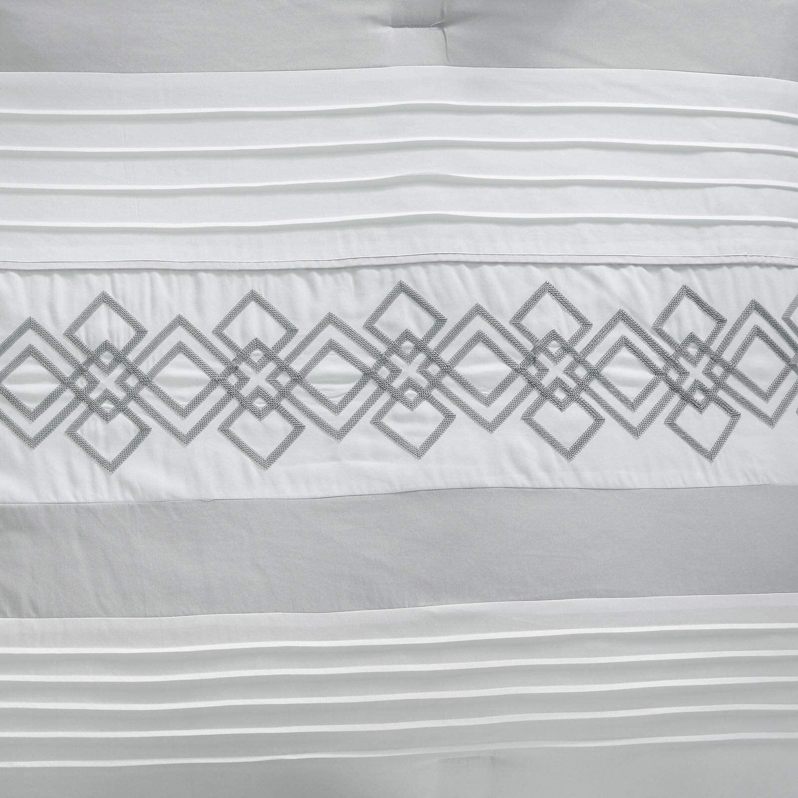 Chezmoi Collection Ariel 7-Piece Gray Geometric Chenille Embroidery Pleated Striped Comforter Bedding Set  Oversized King Size