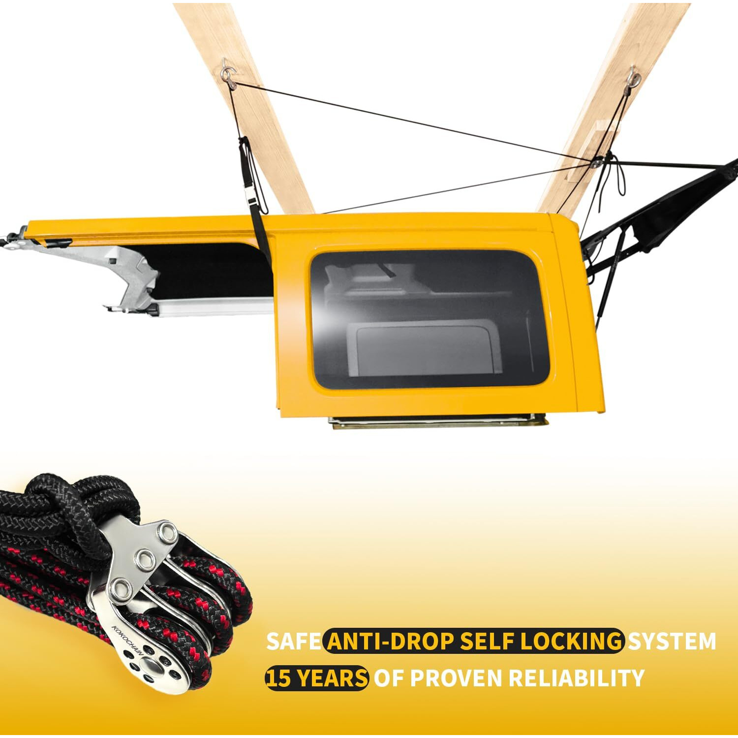 Hard Top Removal Lift For Jeep Wrangler  Compatible With All Jeep Wrangler Jk Jl Models  Easy One-Person Operation Roof Hardtop Hoist With Anti-Drop System  Supports 8-14 Ft. Ceiling  6 Tknobs