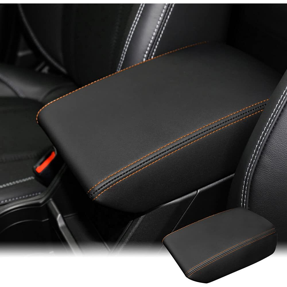 Intget Car Ceter Console Armrest Cover For 2024 Subaru Forester Accessories 2019 2020 2021 2022 2023 Leather Middle Arm Rest Box Lid Cover Seat Pad Protector(Orange Stitches)