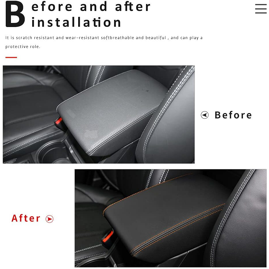 Intget Car Ceter Console Armrest Cover For 2024 Subaru Forester Accessories 2019 2020 2021 2022 2023 Leather Middle Arm Rest Box Lid Cover Seat Pad Protector(Orange Stitches)