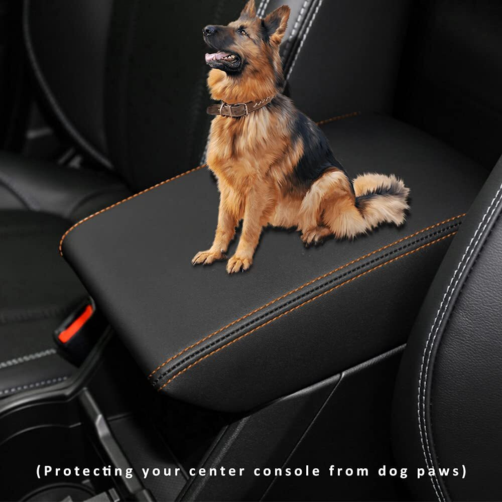 Intget Car Ceter Console Armrest Cover For 2024 Subaru Forester Accessories 2019 2020 2021 2022 2023 Leather Middle Arm Rest Box Lid Cover Seat Pad Protector(Orange Stitches)