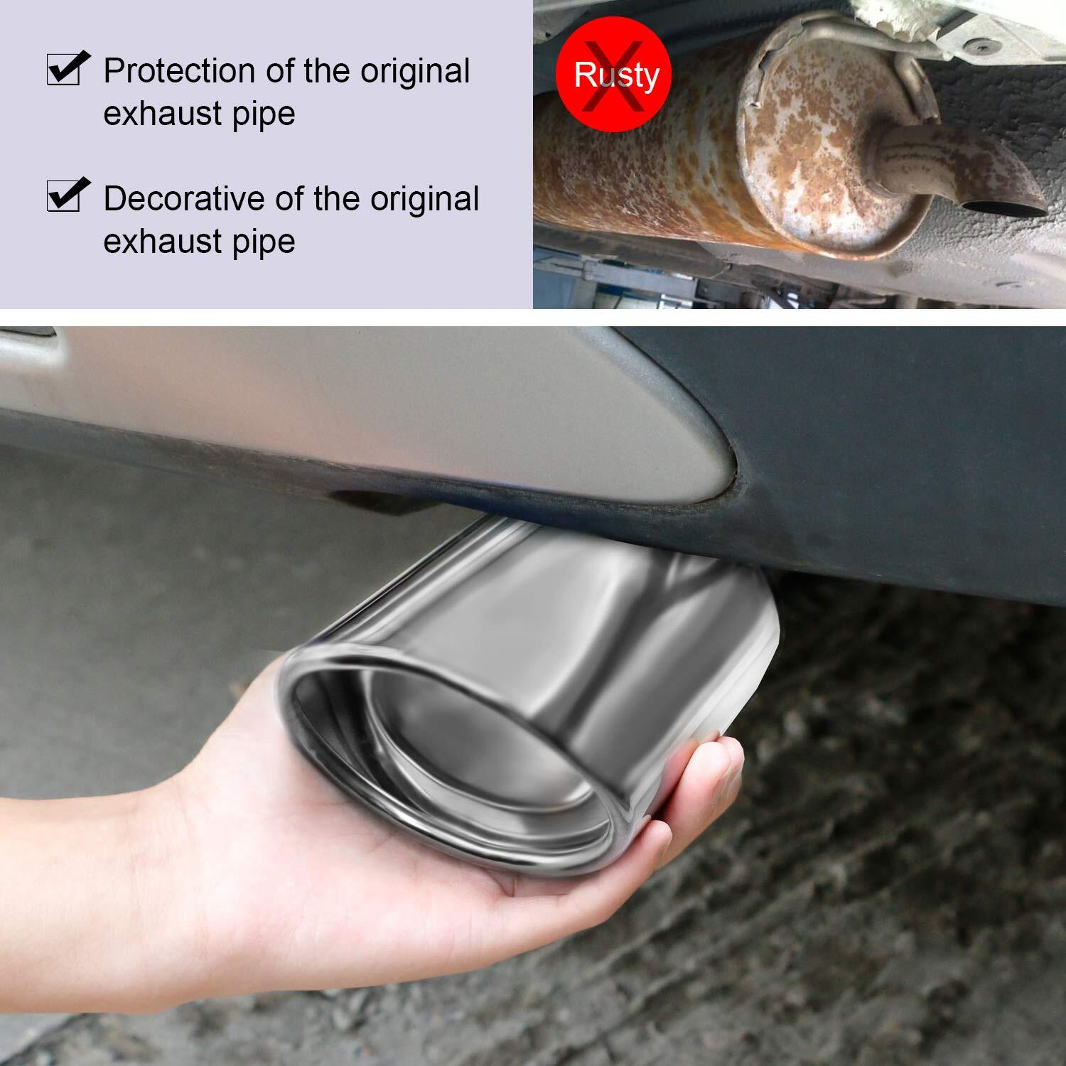 Dsycar Universal 1.5-2.25 Inch Adjustable Inlet Exhaust Tips  Bolt-On Design Chrome Plated Stainless Steel Exhaust Tailpipe Tips (Silver Curved)