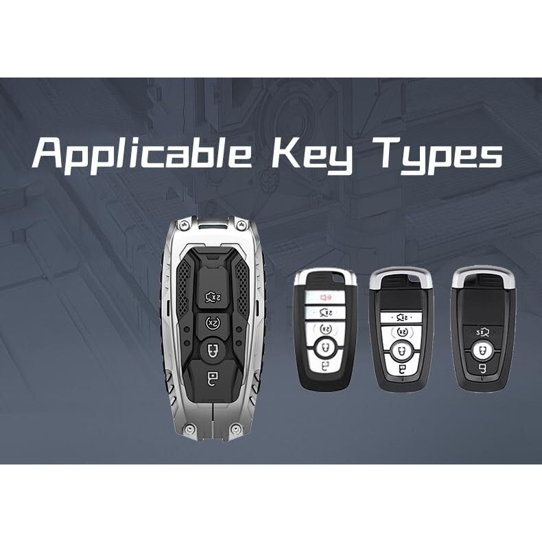 Heavy Key Fob Cover Case Protector For Ford  Keychain  Accessories For Ford Explorer Fusion Escape Edge Expedition F150 F250 F350 F450 F550 Maverick Mustang 3/4/5 Buttons (Model-A Silver)