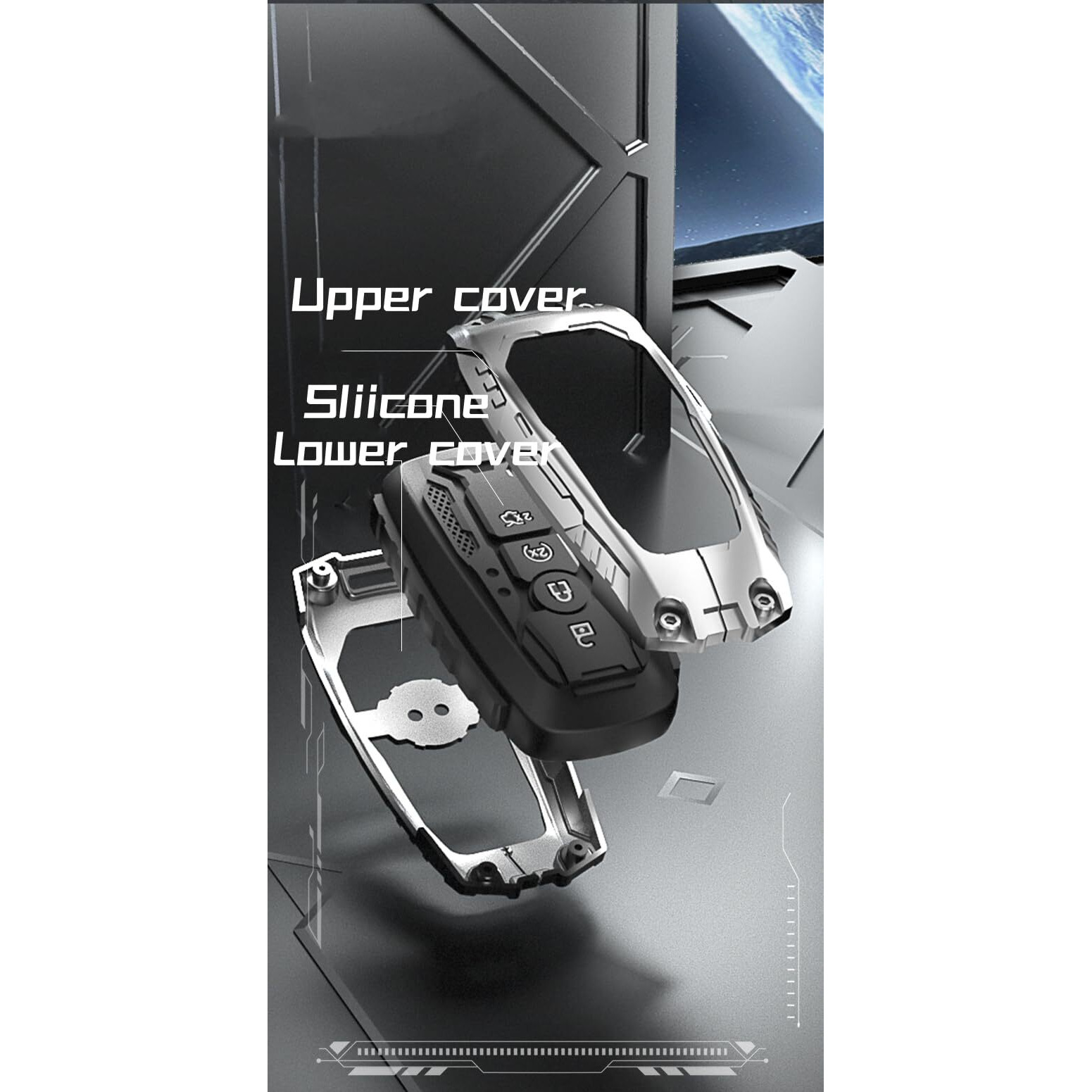 Heavy Key Fob Cover Case Protector For Ford  Keychain  Accessories For Ford Explorer Fusion Escape Edge Expedition F150 F250 F350 F450 F550 Maverick Mustang 3/4/5 Buttons (Model-A Silver)