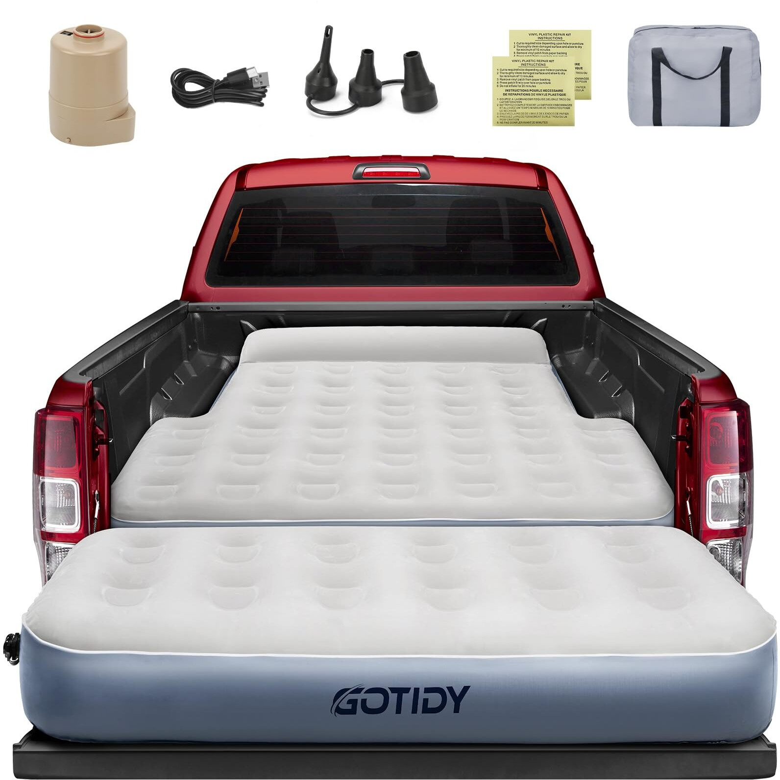 Gotidy Inflatable Truck Bed Mattress For Tacoma Truck Air Mattress 5Ft-5.5Ft For Honda Ridgeline Jeep Gladiator Jt Space-Optimized Design  Built In Pump Detachable Tailgate Section