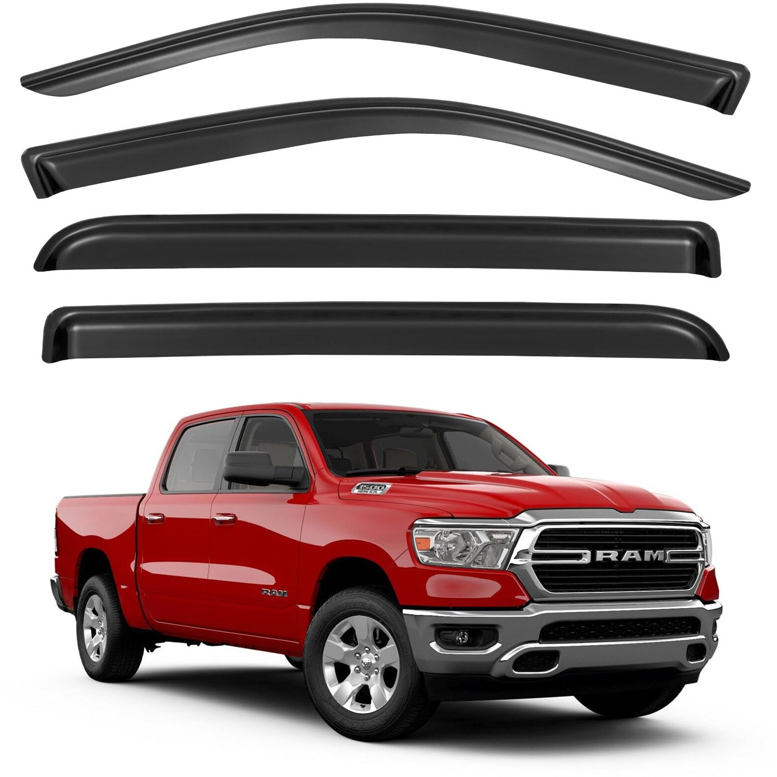 Window Visors Rain Guards For 2019-2025 Dodge Ram 1500 Crew Cab (New Body Style)  Out-Channel Window Vent Wind Deflectors Visors Shades For 19-25 Ram 1500 Full-Size Cab