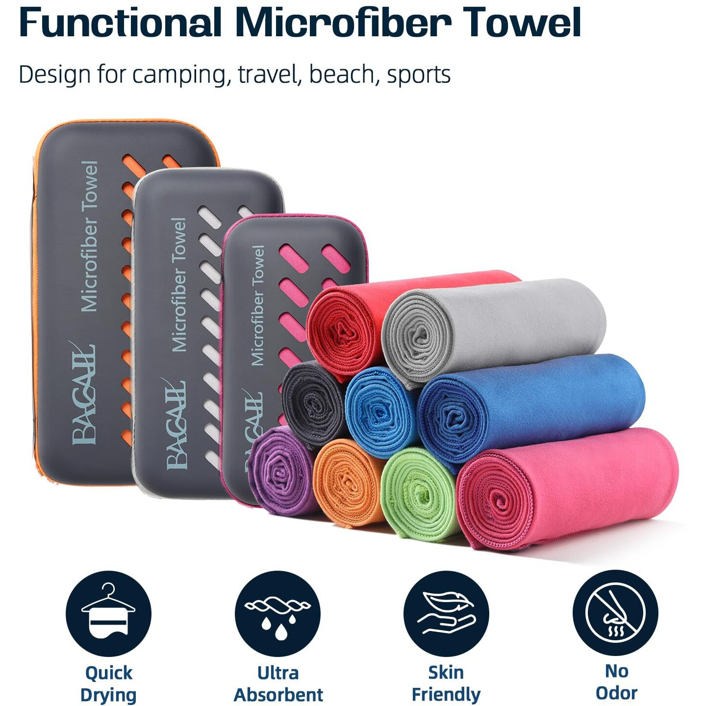 Bagail Microfibre Travel Towel  Royal Blue  32 X 64 Inch  Super Absorbent  Compact And Lightweight  Skin Friendly  Fast Drying  Portable Travel Towel Case