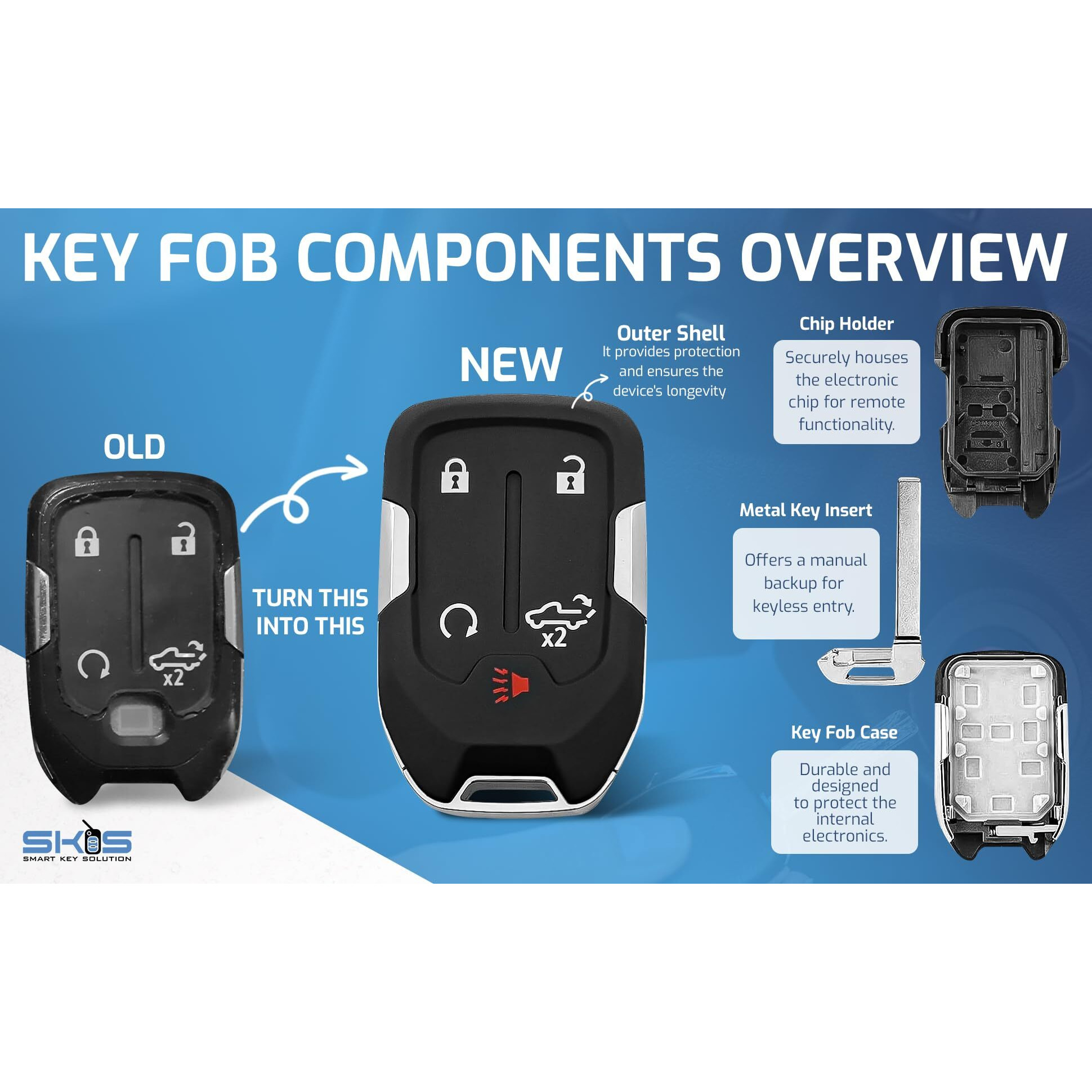 Key Fob Shell  Replacement Smart Remote Key Case Cover 5 Buttons For 2019-2024 Gmc Sierra Chevy Silverado Hyq1Ea Hyq1Es