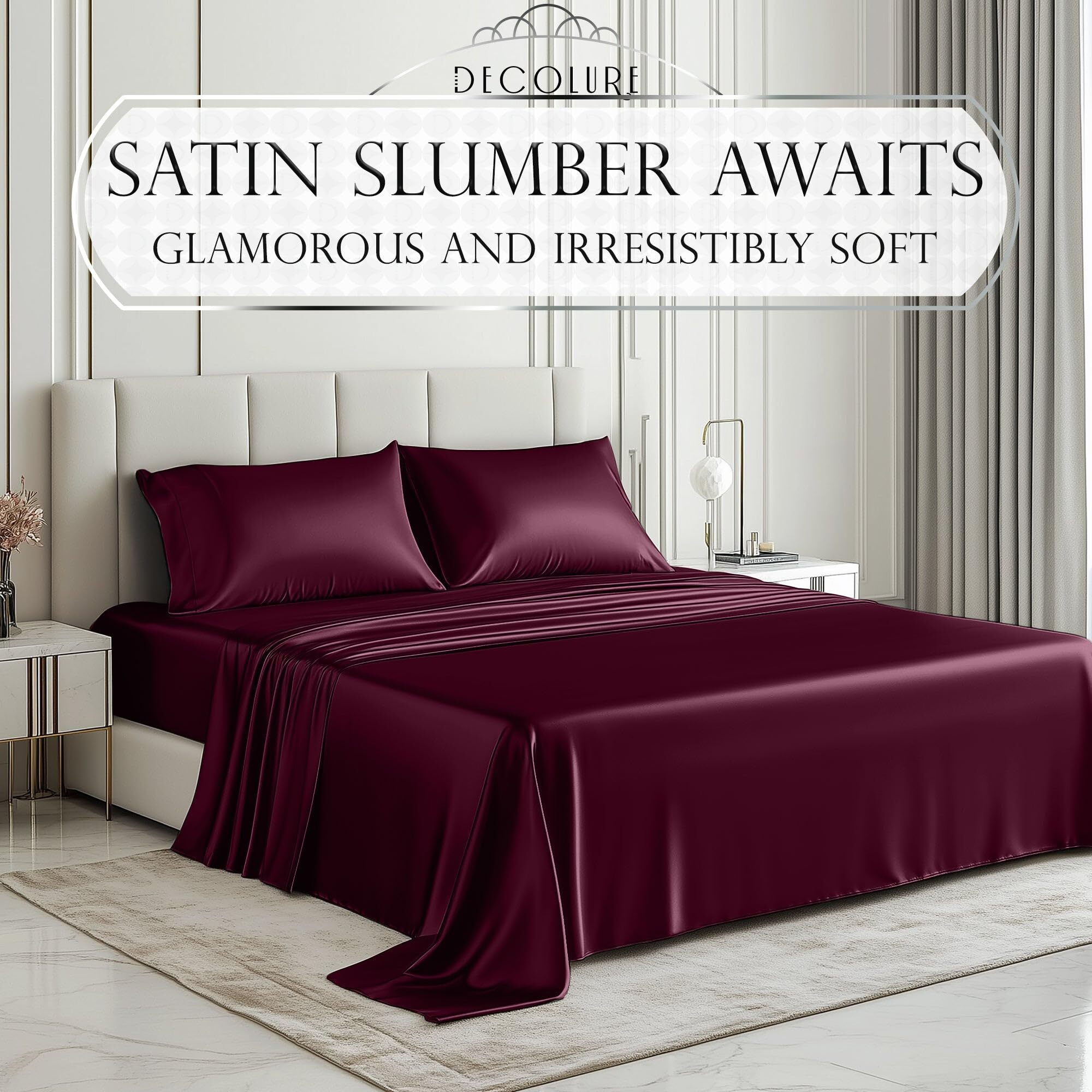 Decolure Satin Bed Sheets - 3 Piece Luxury Silky Twin Size Bedding Set - Softer Than Silk  Wrinkle-Free With 15  Deep Pocket Fitted Sheet  Perfect For Hair & Skin  Gifts For Women (Rosewood)