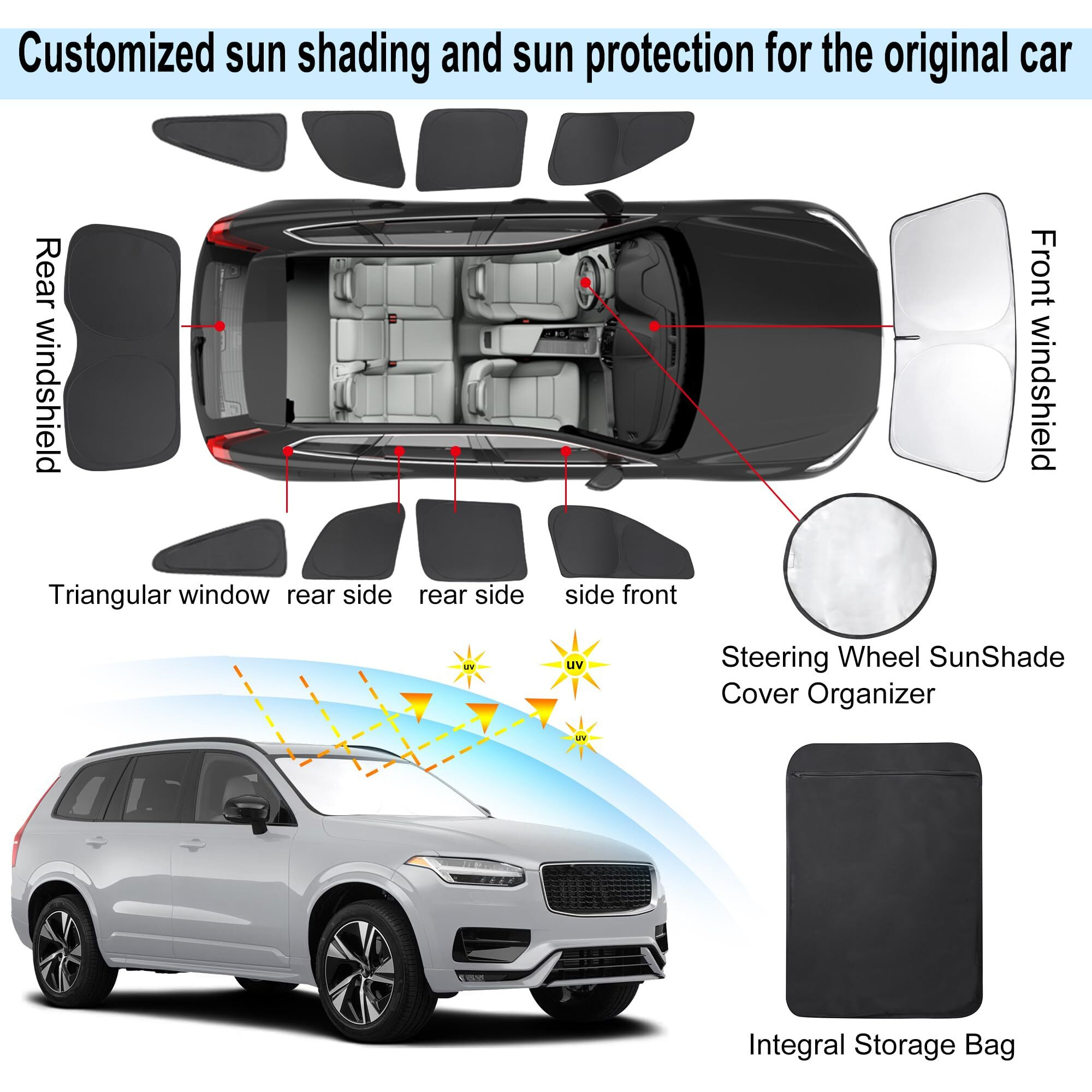 Tinglu Window Shades For Volvo Xc90 2016-2024 2025 Accessories Car Side Full Windows Rear Triangular Windshield Sun Shade Sun Uv Rays & Privacy Protection For Camping Napping And Relaxing 10Pcs