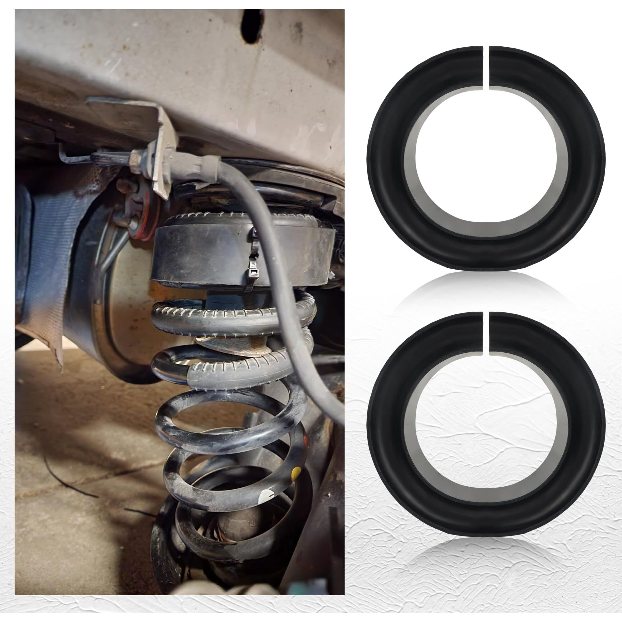 2Pcs Coil Spring Spacer For 5-5.5 Inch Car Enhance Spring Rate Heavy-Duty Coil Spring Booster Of Vibration Damping Thick Rubber Washers Universal Coil Spring Spacers For Car Accessories
