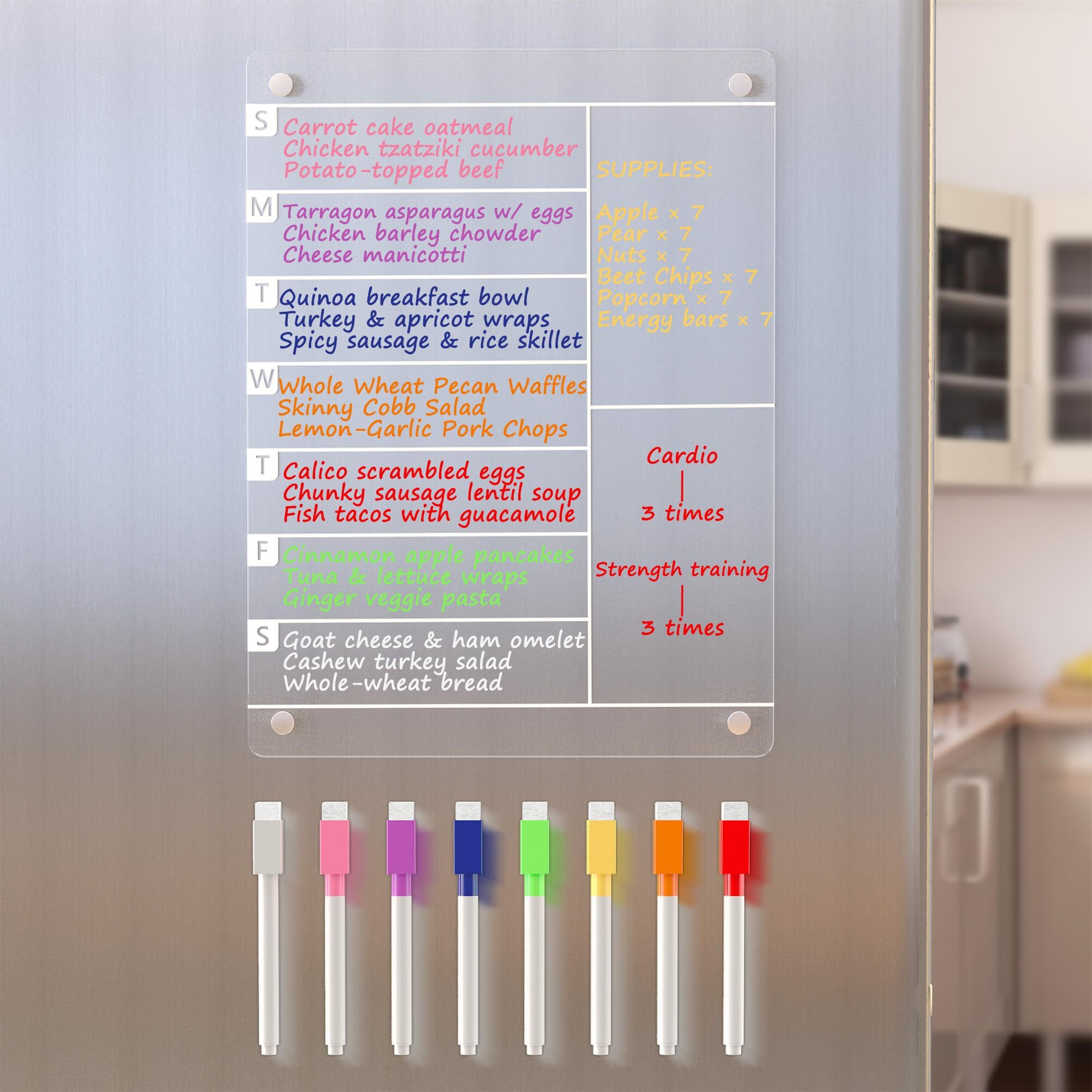 Neatsure Acrylic Magnetic Meal Planner Menu Board For Kitchen Fridge W/ 8 Markers  Clear Refrigerator Weekly Dry Erase Calendar Planning Noteboard To Do/Grocery/Shopping List/Chore Chart/  12"&quotX9""