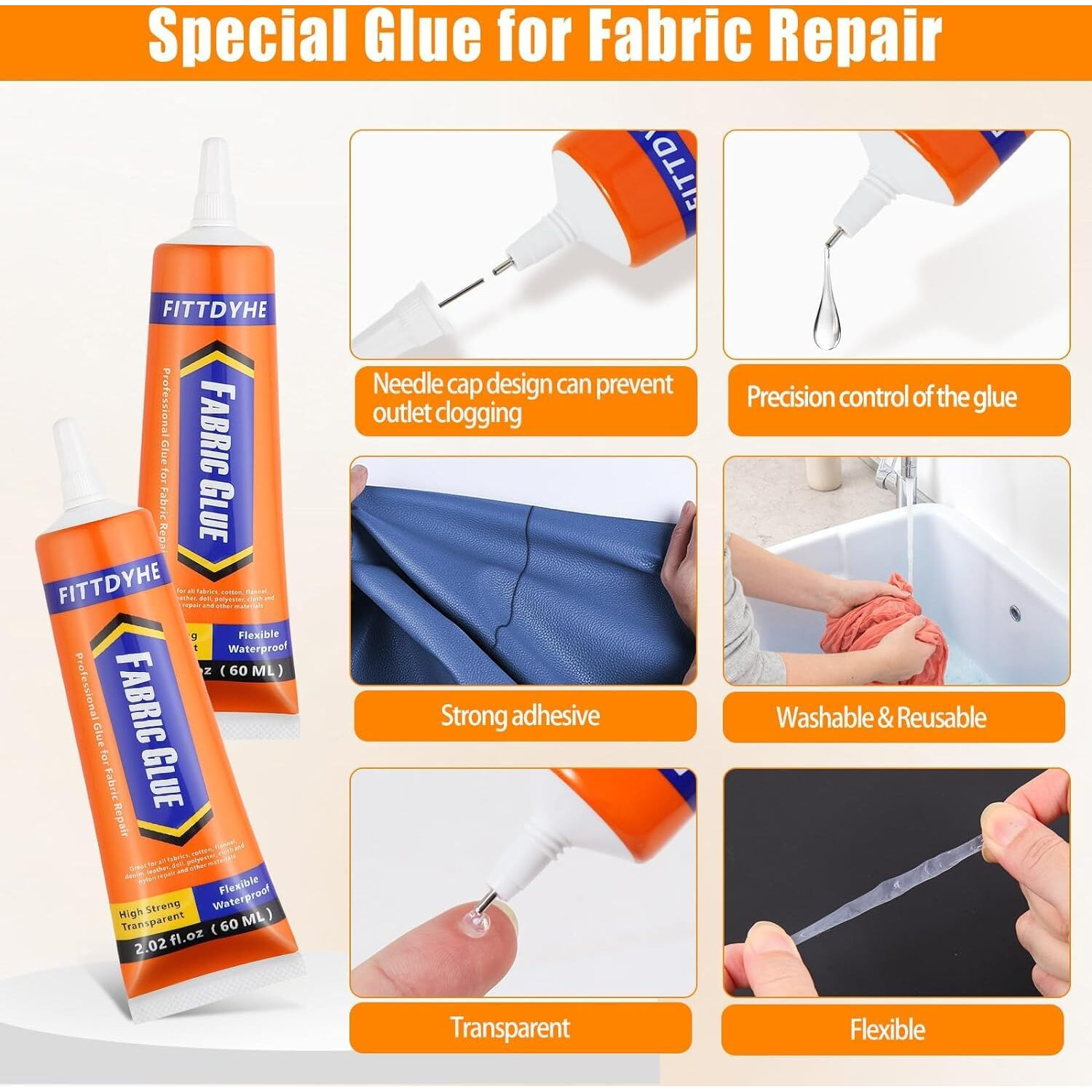 3Pcs Fabric Glue Permanent  60 Ml Washable Clear Clothing Glue  Super Fabric Glue For Rhinestones  Patches  Clothes  Denim  Leather  Polyester  Fabrics  Doll Repair  Flannel  Cotton