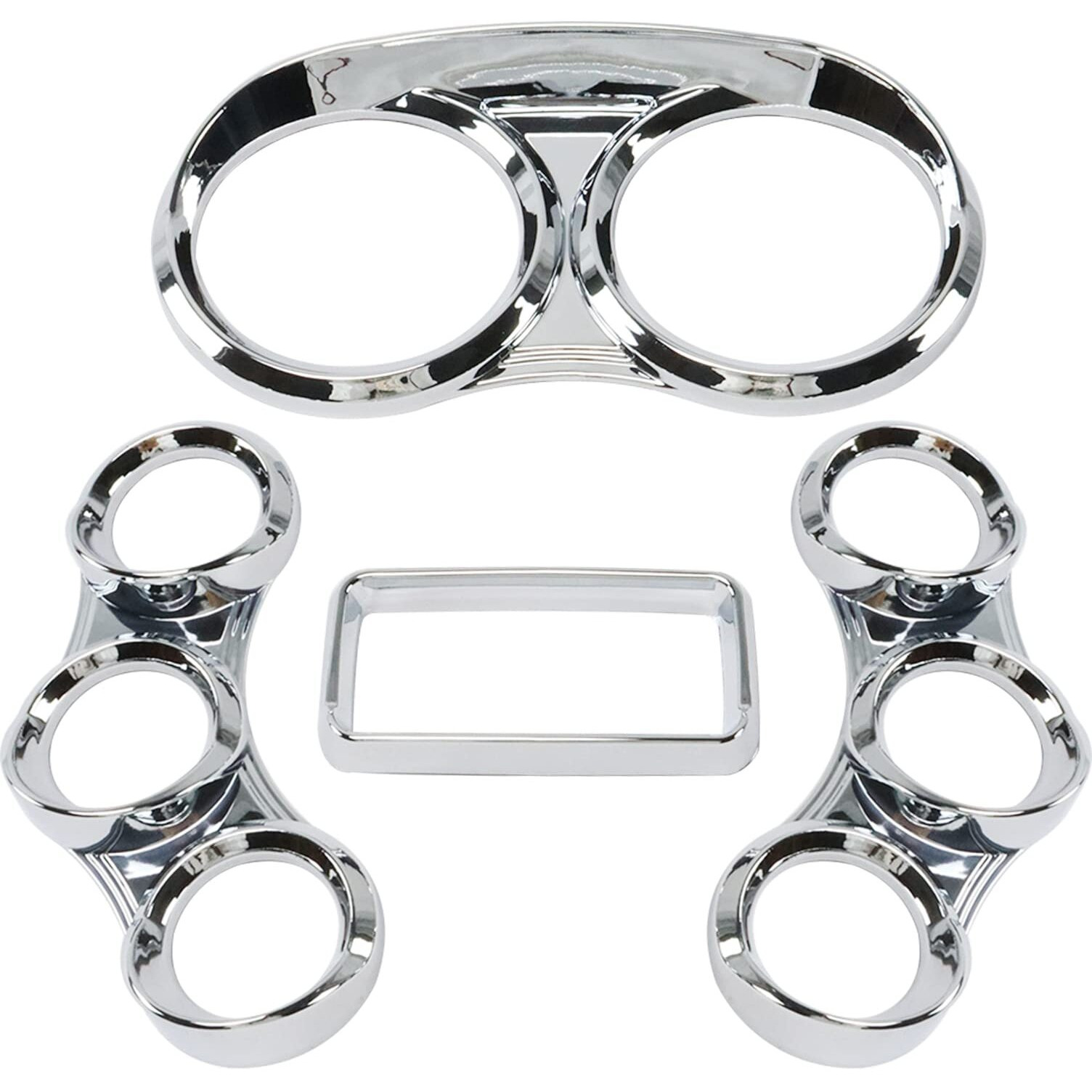 Lostar Peterbilt Center Gauge Cover Kit  Instrument Dash Gauge Covers With Visor Chrome Fits 2006-2020 Peterbilt 379 384 386 387