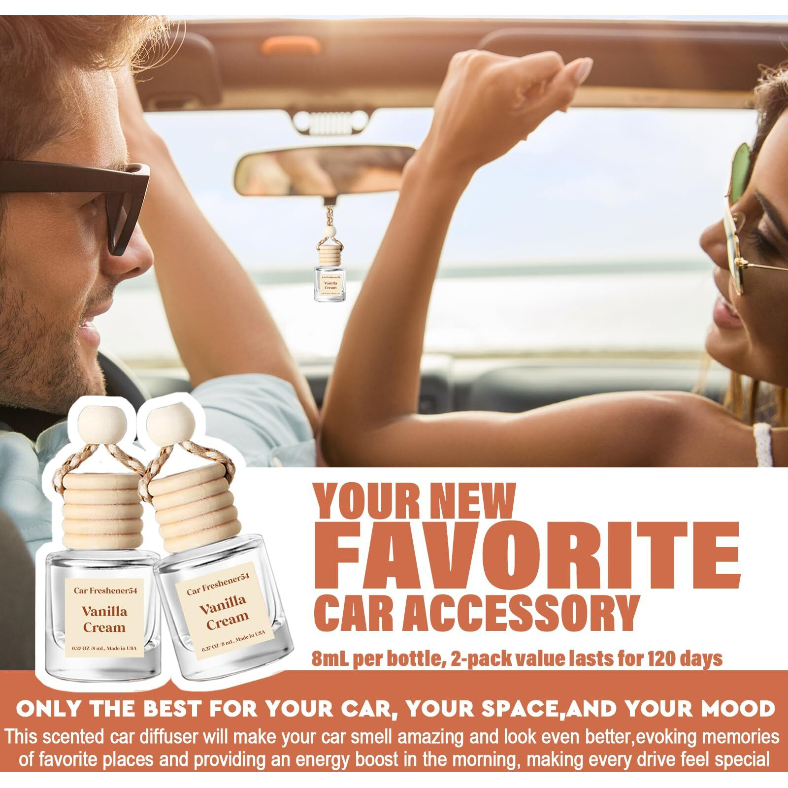 Car Air Freshener Hanging 2 Pack Vanilla Cream Essential Oil Diffuser For Cars  45+ Days Long-Lasting Fragrance  Air Freshener Diffuser Oil For Car Car Air Freshener For Women Gift  Made In Usa