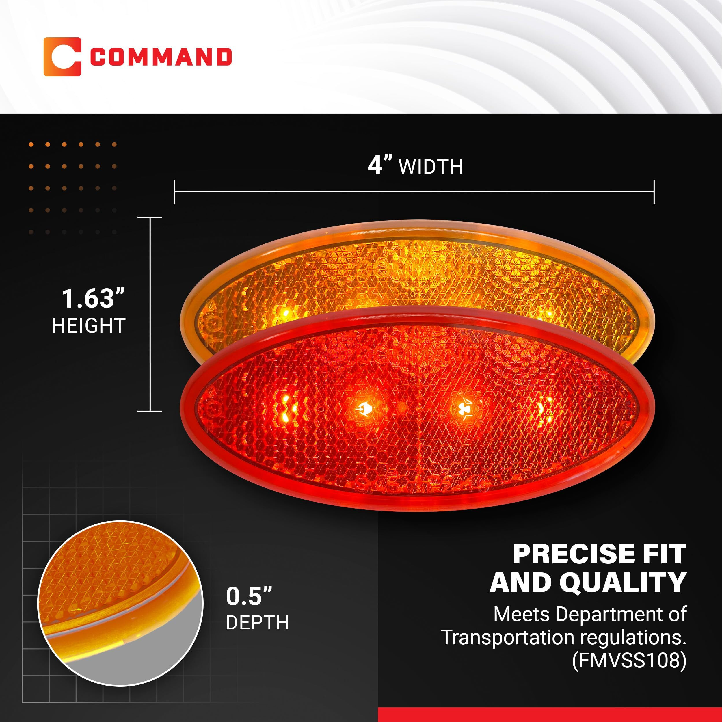 Command Electronics Oem 12V Led Rv & Trailer Oval Clearance Light With Built-In Reflex - Made In Usa - Surface Mount - Amber & Red - 4-Pack
